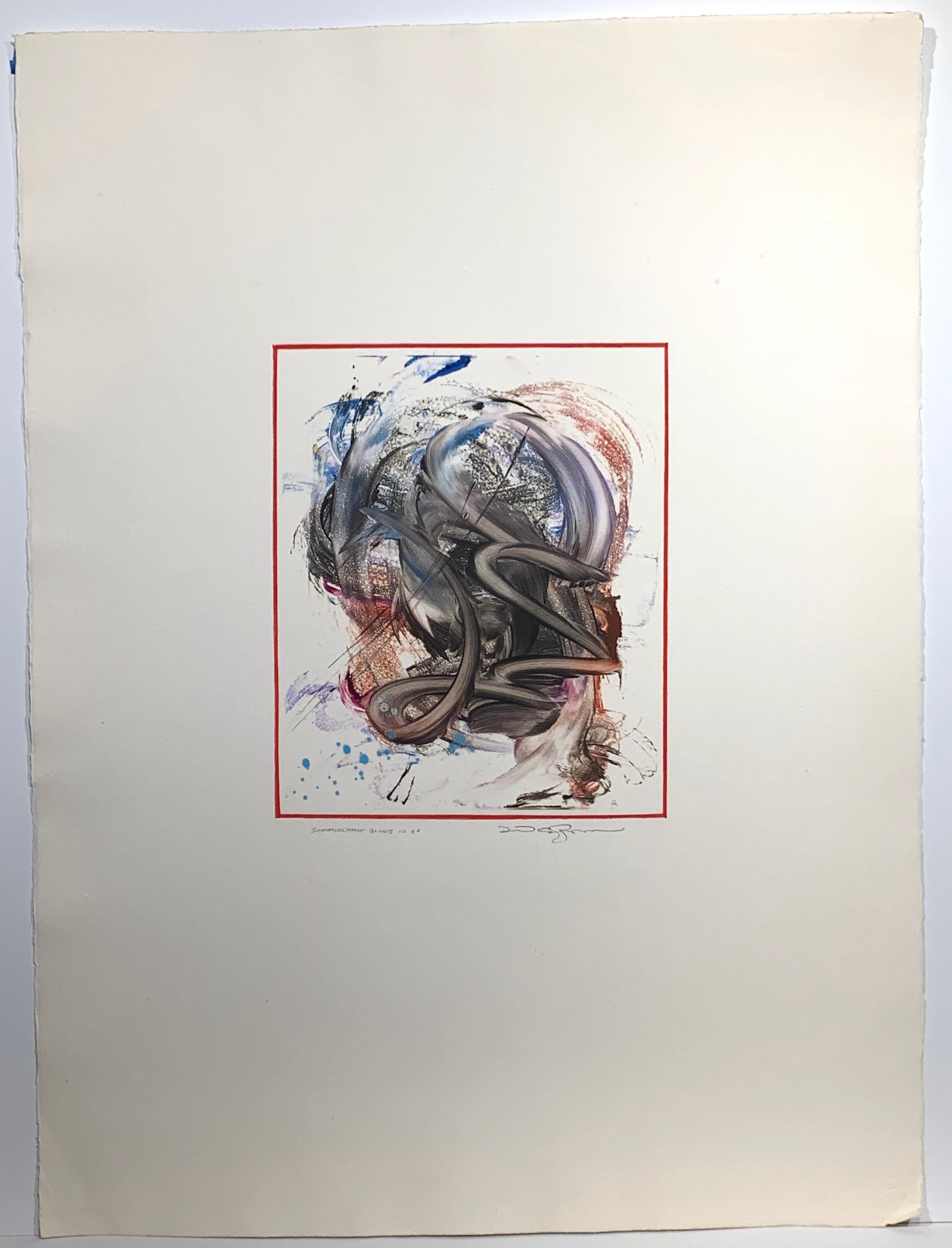 Sommerblaue (abstraktes expressionistisches Monoprint) – Print von David Chamberlain