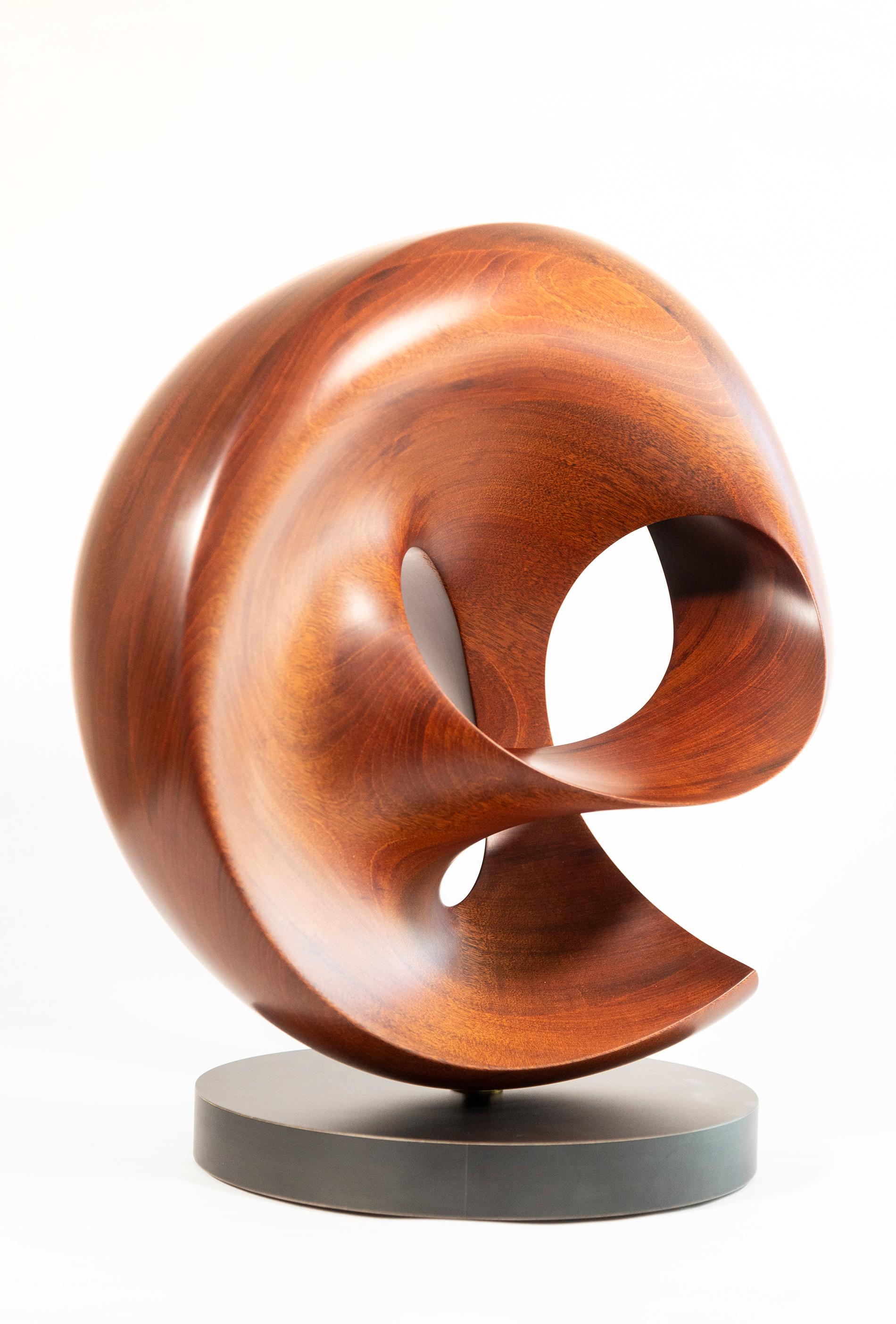 Fanfare - smooth, polished, abstract, contemporary, mahogany carved sculpture - Abstract Sculpture by David Chamberlain