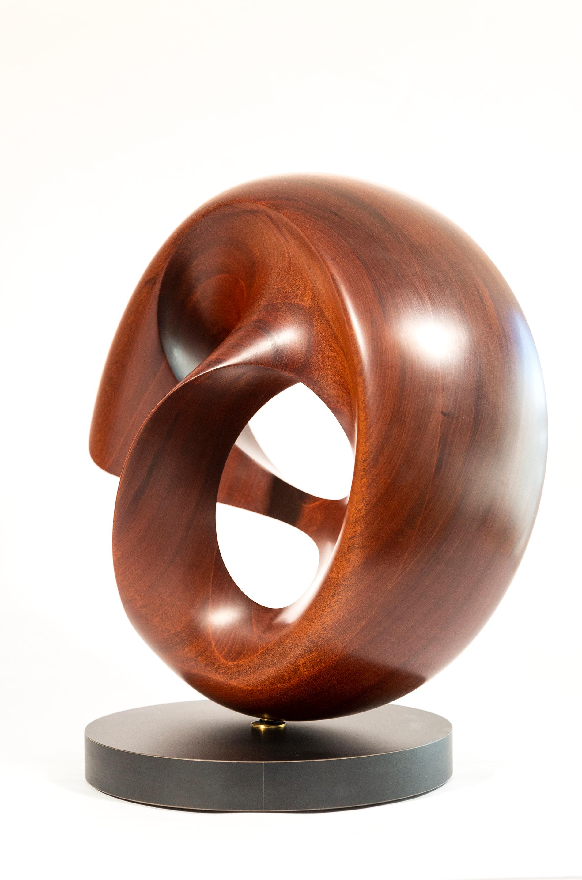 Fanfare - smooth, polished, abstract, contemporary, mahogany carved sculpture For Sale 1