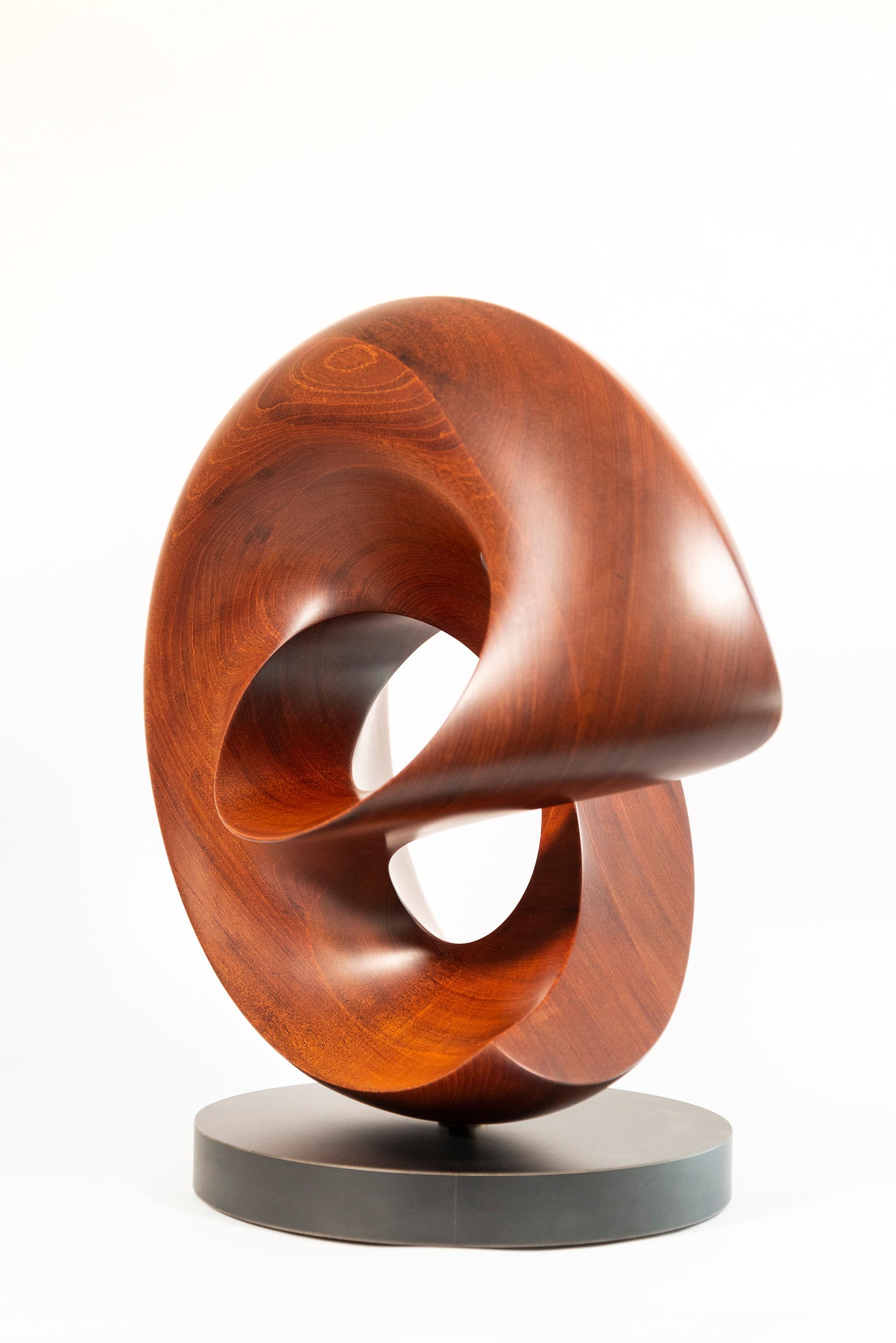 Fanfare - smooth, polished, abstract, contemporary, mahogany carved sculpture For Sale 4