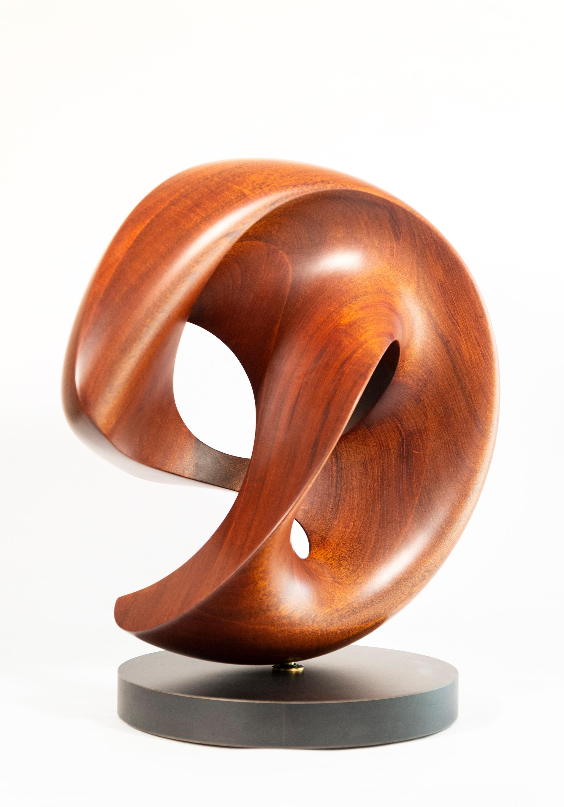 Fanfare - smooth, polished, abstract, contemporary, mahogany carved sculpture For Sale 6