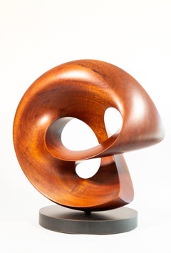 Retro Fanfare - smooth, polished, abstract, contemporary, mahogany carved sculpture