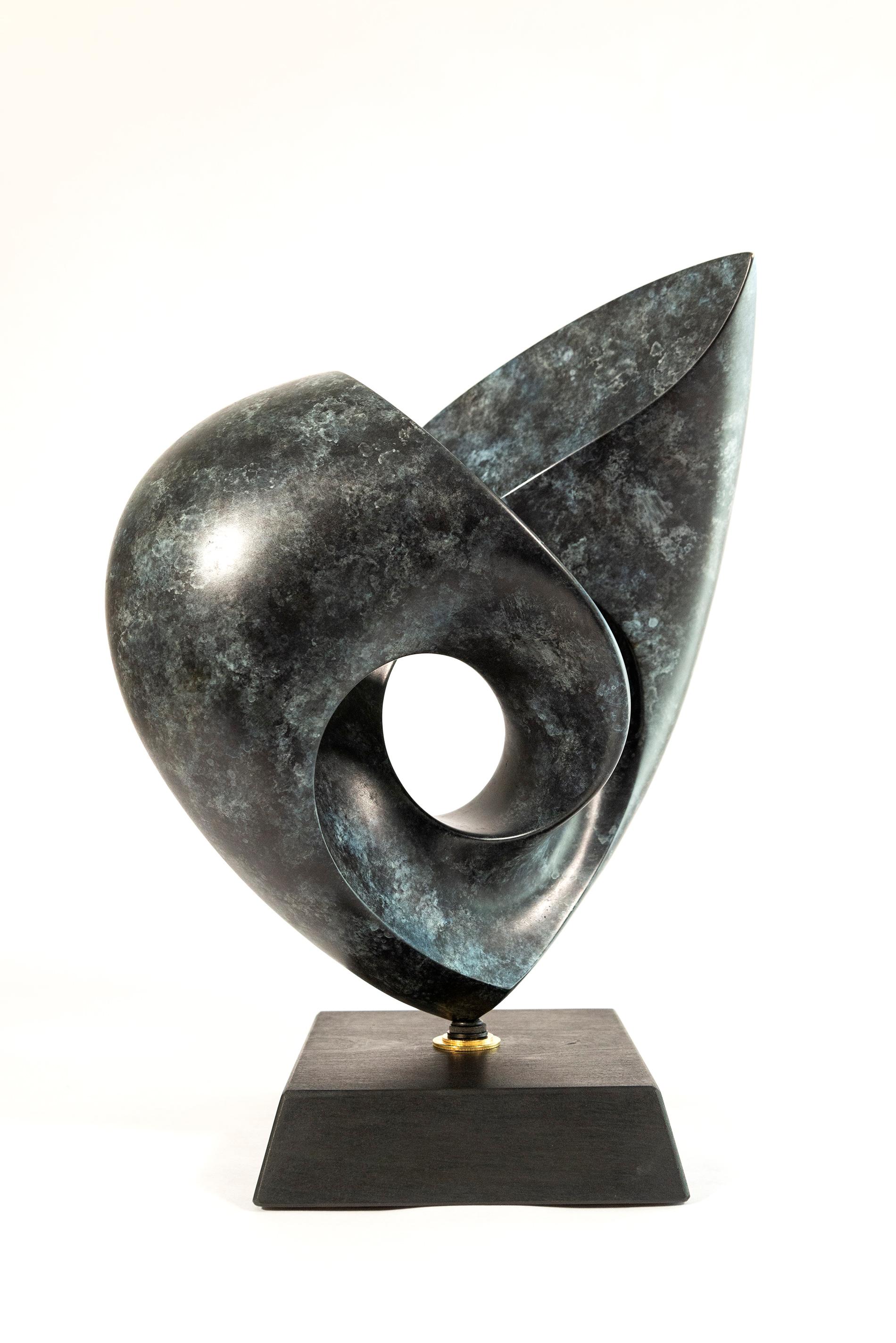 Rhapsody Ed. 1/15 - smooth, polished, abstract, bronze and mahogany sculpture For Sale 5