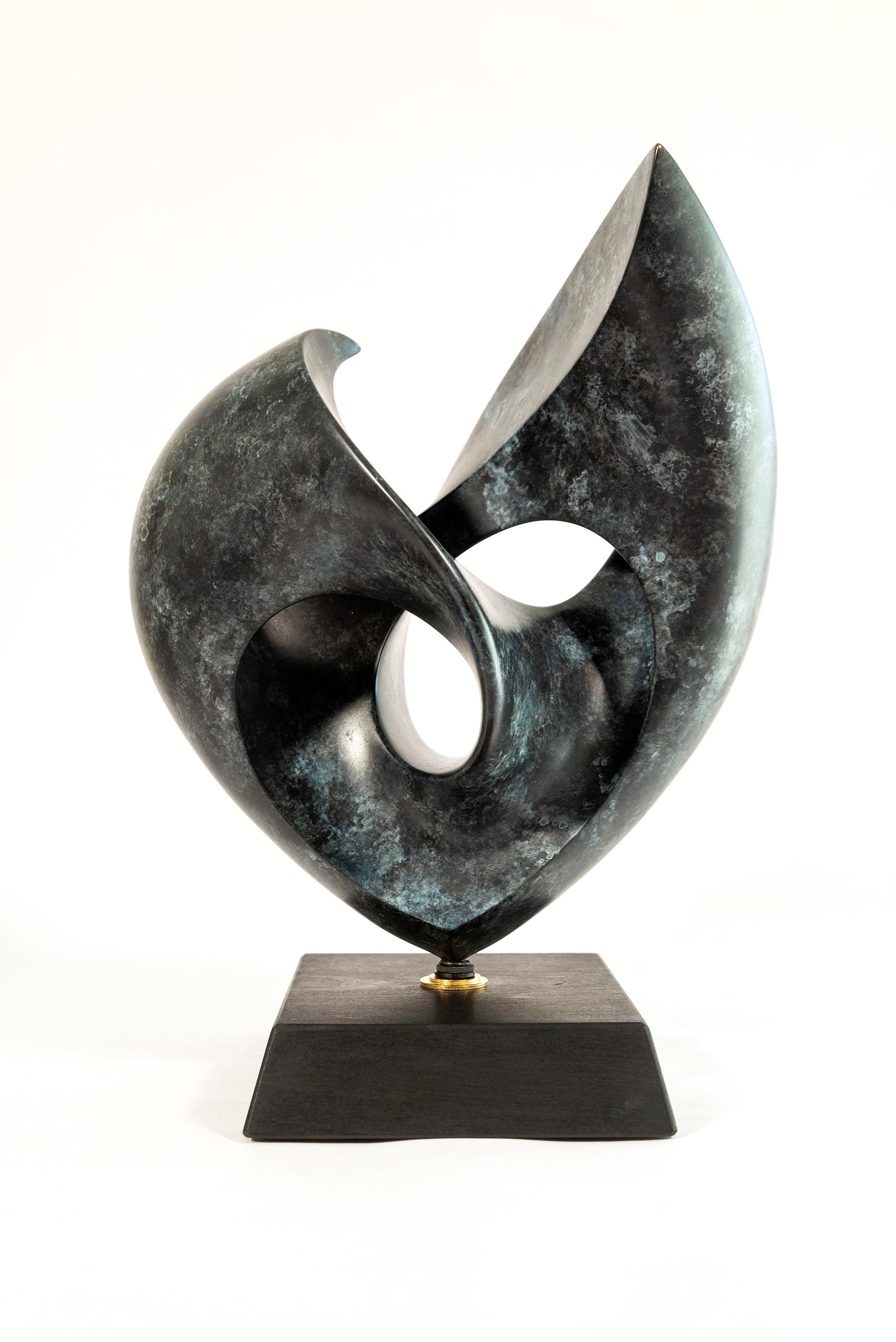Rhapsody Ed. 1/15 - smooth, polished, abstract, bronze and mahogany sculpture For Sale 6