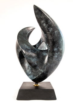 Rhapsody Ed. 1/15 - smooth, polished, abstract, bronze and mahogany sculpture