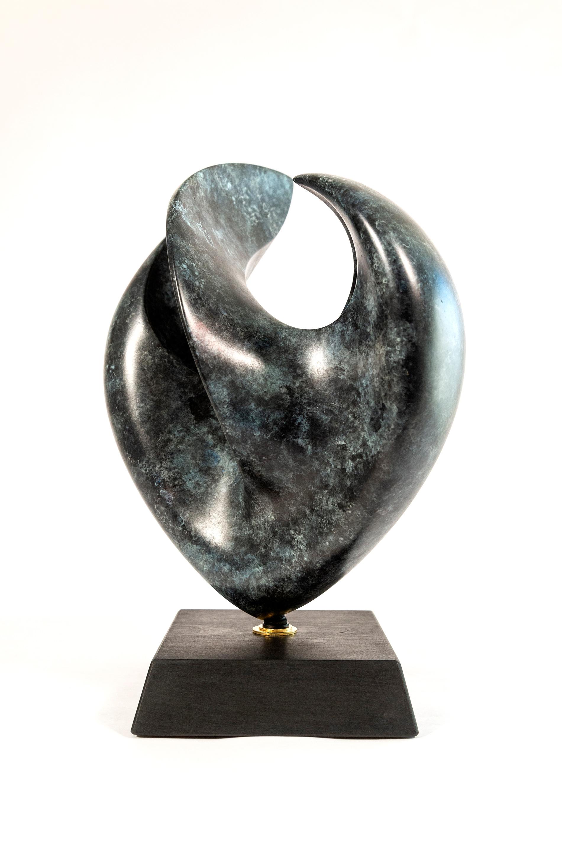 Rhapsody Ed. 1/15 - smooth, polished, abstract, bronze and mahogany sculpture For Sale 2
