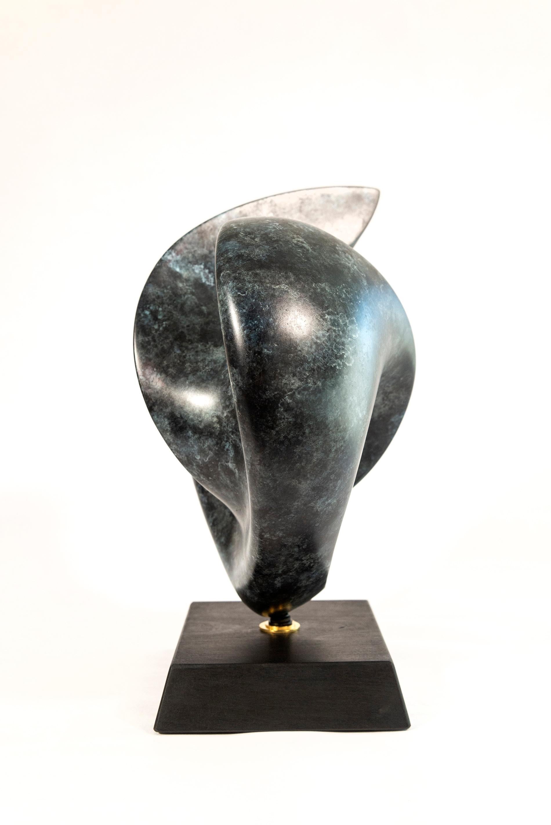 Rhapsody Ed. 1/15 - smooth, polished, abstract, bronze and mahogany sculpture For Sale 3