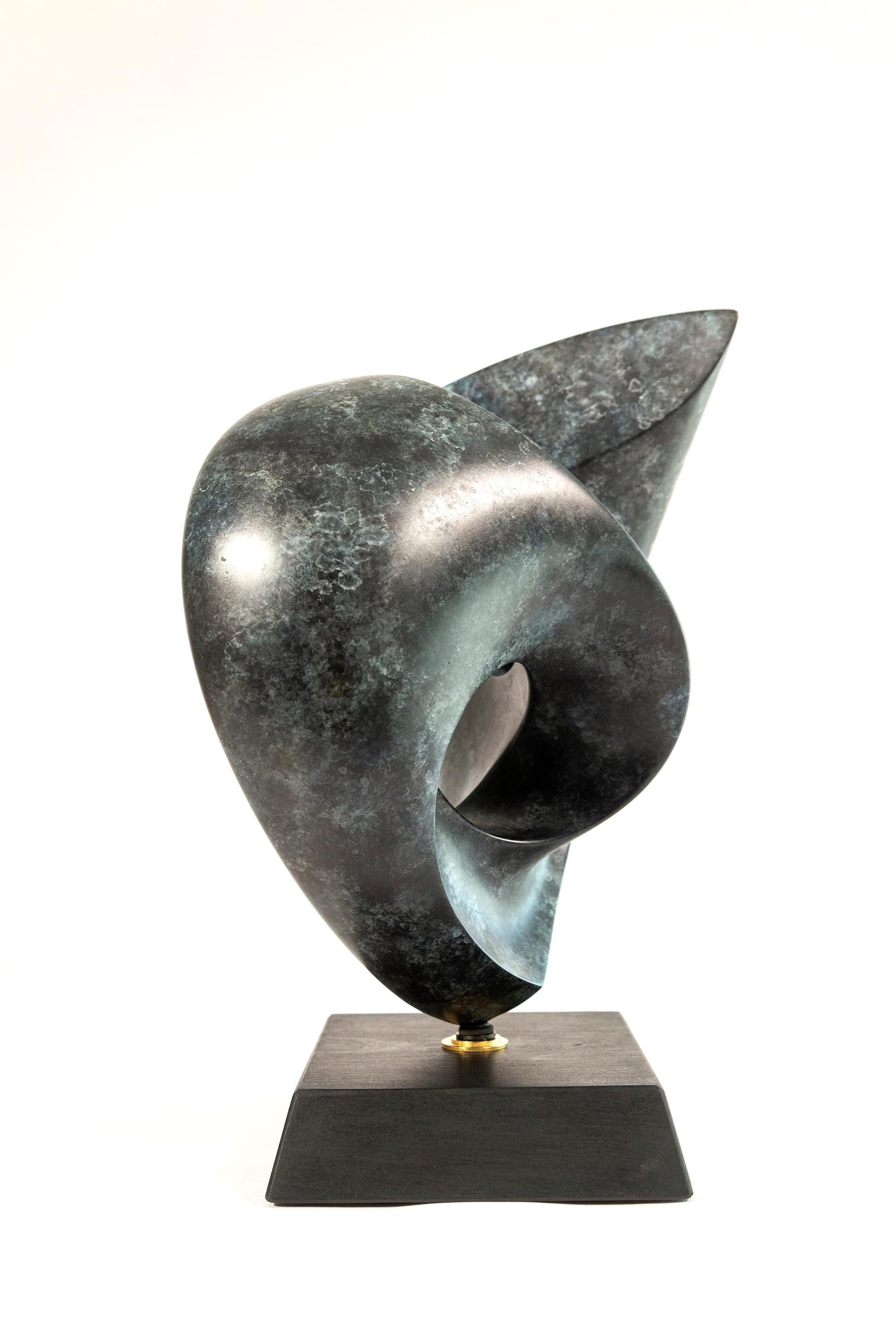 Rhapsody Ed. 1/15 - smooth, polished, abstract, bronze and mahogany sculpture For Sale 4