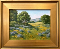 "Lupino de matorral" Pintura al óleo colorista impresionista de paisaje primaveral Enmarcada