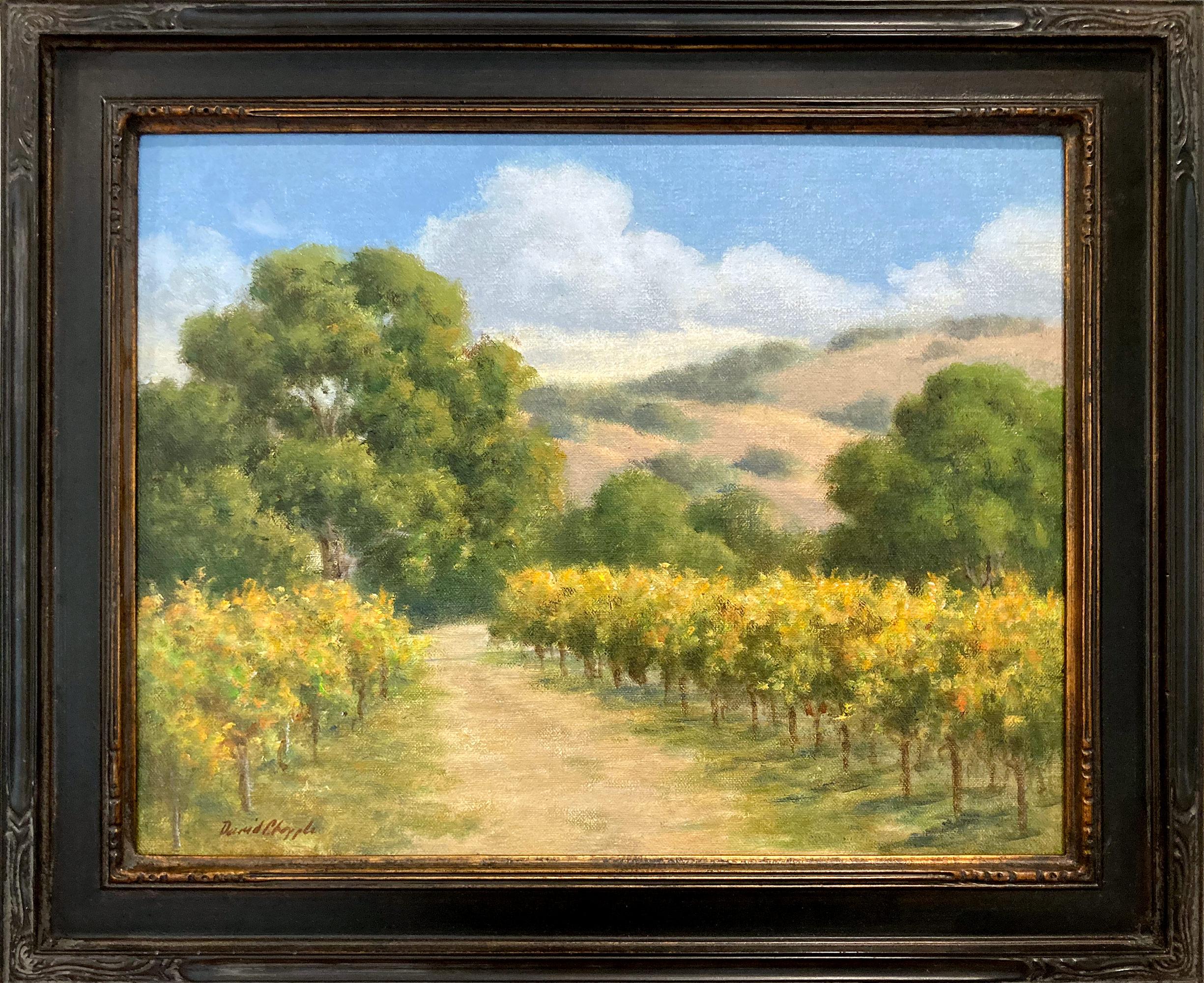 "Vignes d'octobre" Peinture à l'huile impressionniste et colorée de paysage d'automne encadrée
