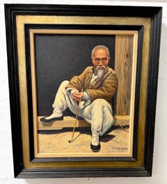 David Cheng Hong Kong 1961 Portrait of Scholar with Opium Pipe Oil Painting