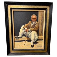David Cheng Hong Kong 1961 Portrait of Scholar with Opium Pipe Oil Painting