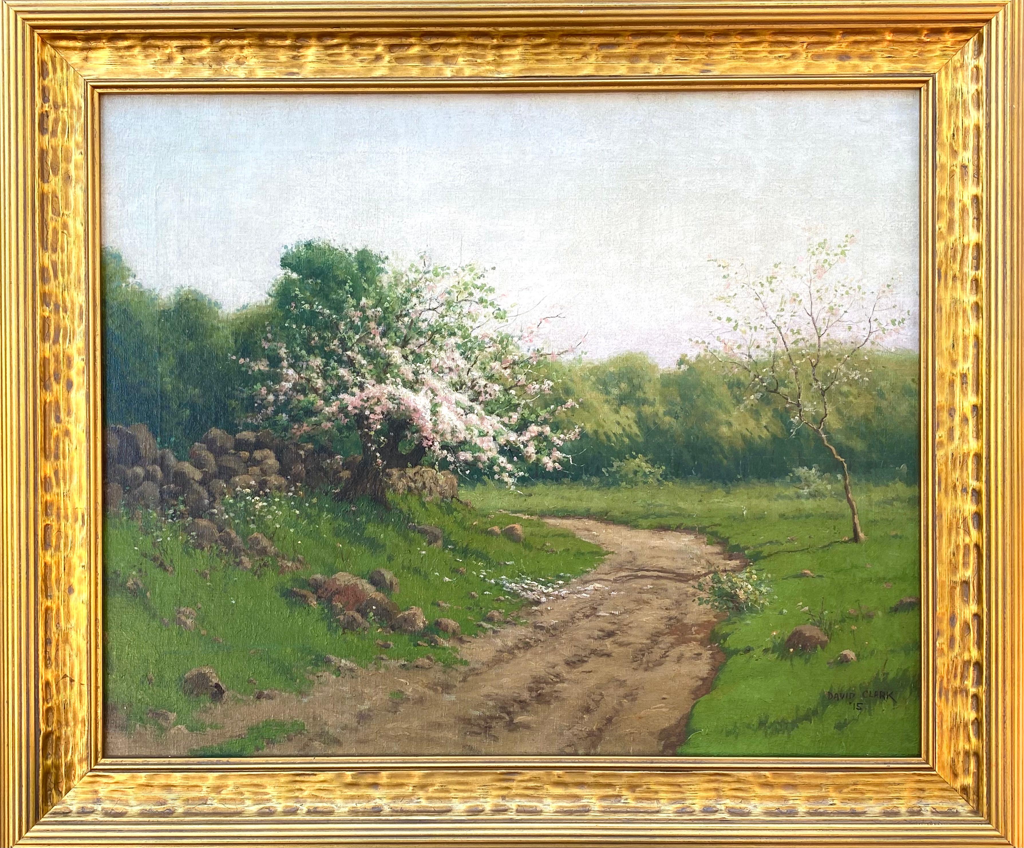 “Apple Blossom Time” - Gray Landscape Painting by David Clark