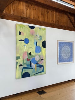 Ascendant - Geometric Abstract Yellow Black Blue Circles Pink Sage Green, 2024