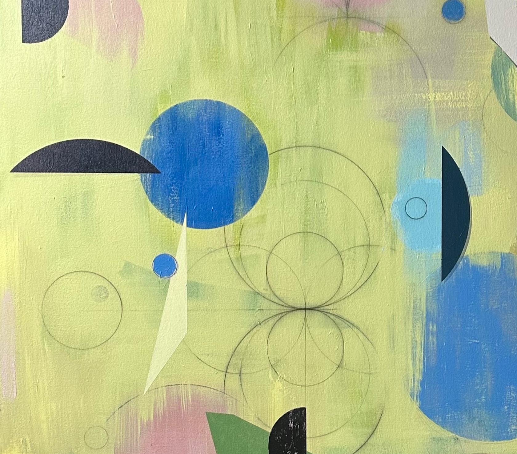 Ascendant - Geometric Abstract Yellow Black Blue Circles Pink Sage Green, 2024 - Contemporary Painting by David Collins