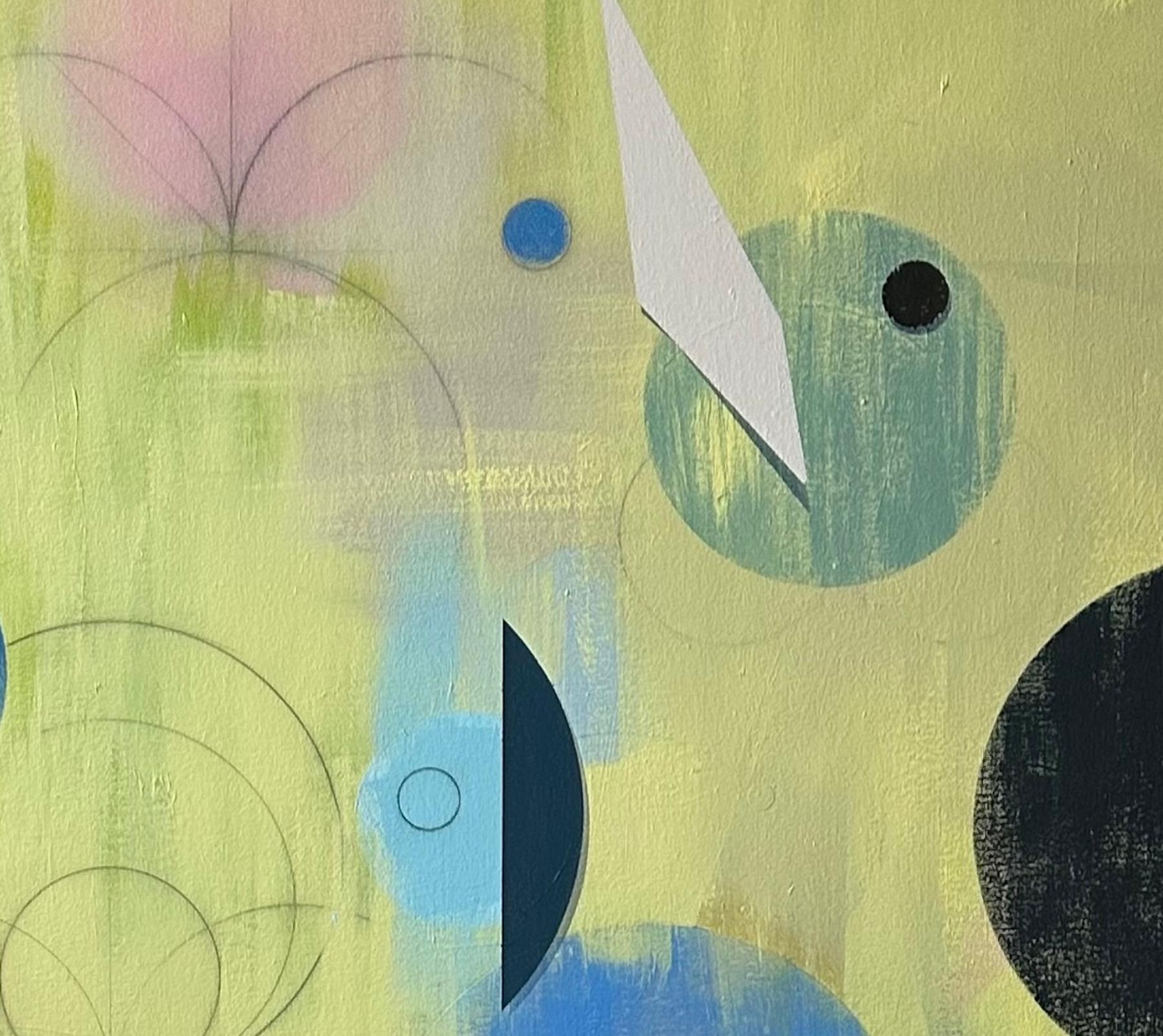 Ascendant - Geometric Abstract Yellow Black Blue Circles Pink Sage Green, 2024 For Sale 1