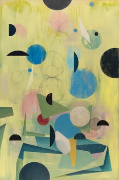 Ascendant - Geometric Abstract Yellow Black Blue Circles Pink Sage Green, 2024
