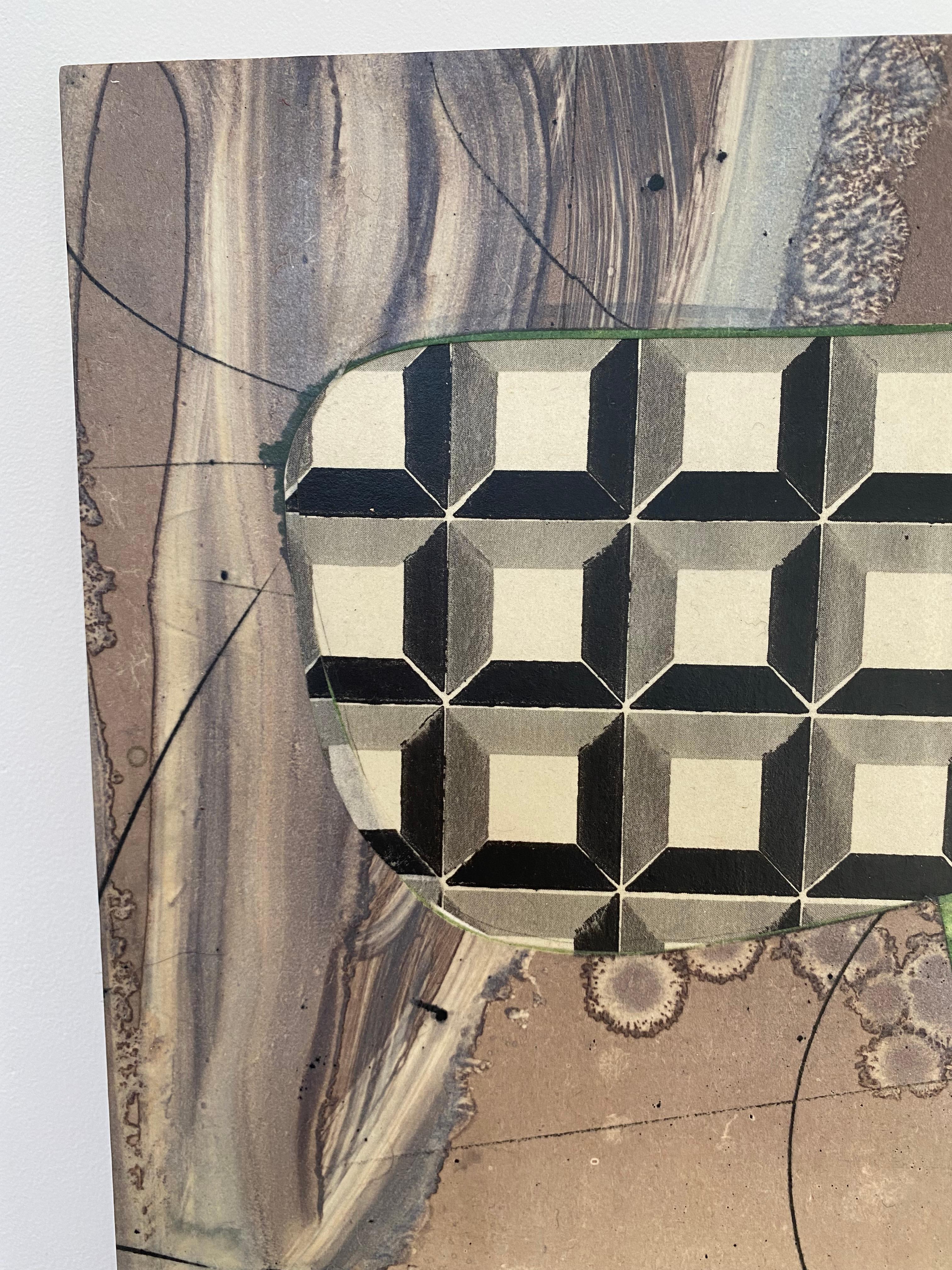 Canna da pesca - Beige Marrone Blu Nero Quadrati Griglia Pittura astratta geometrica, 2020 - Painting di David Collins
