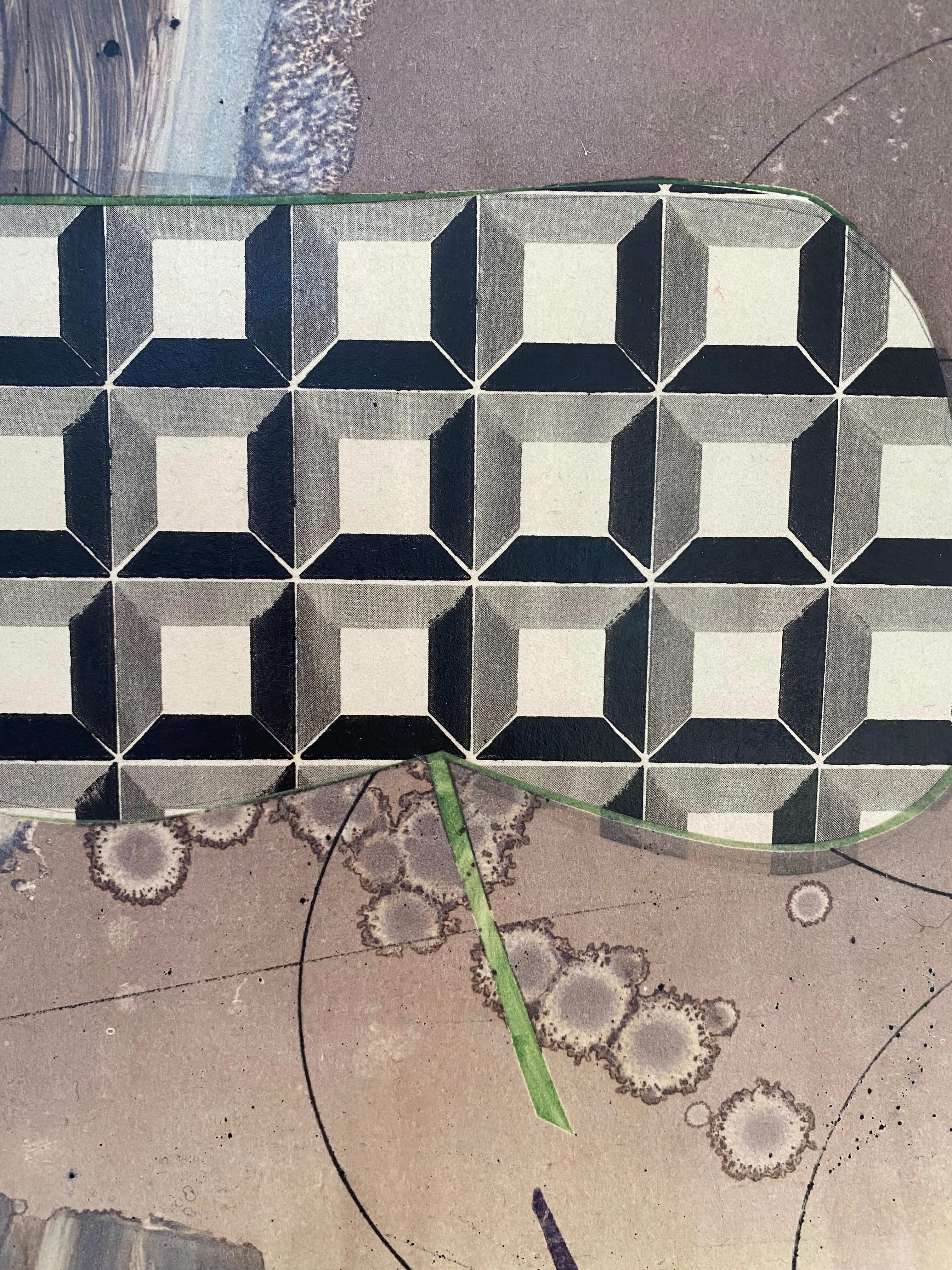 Canna da pesca - Beige Marrone Blu Nero Quadrati Griglia Pittura astratta geometrica, 2020 - Painting Contemporaneo di David Collins