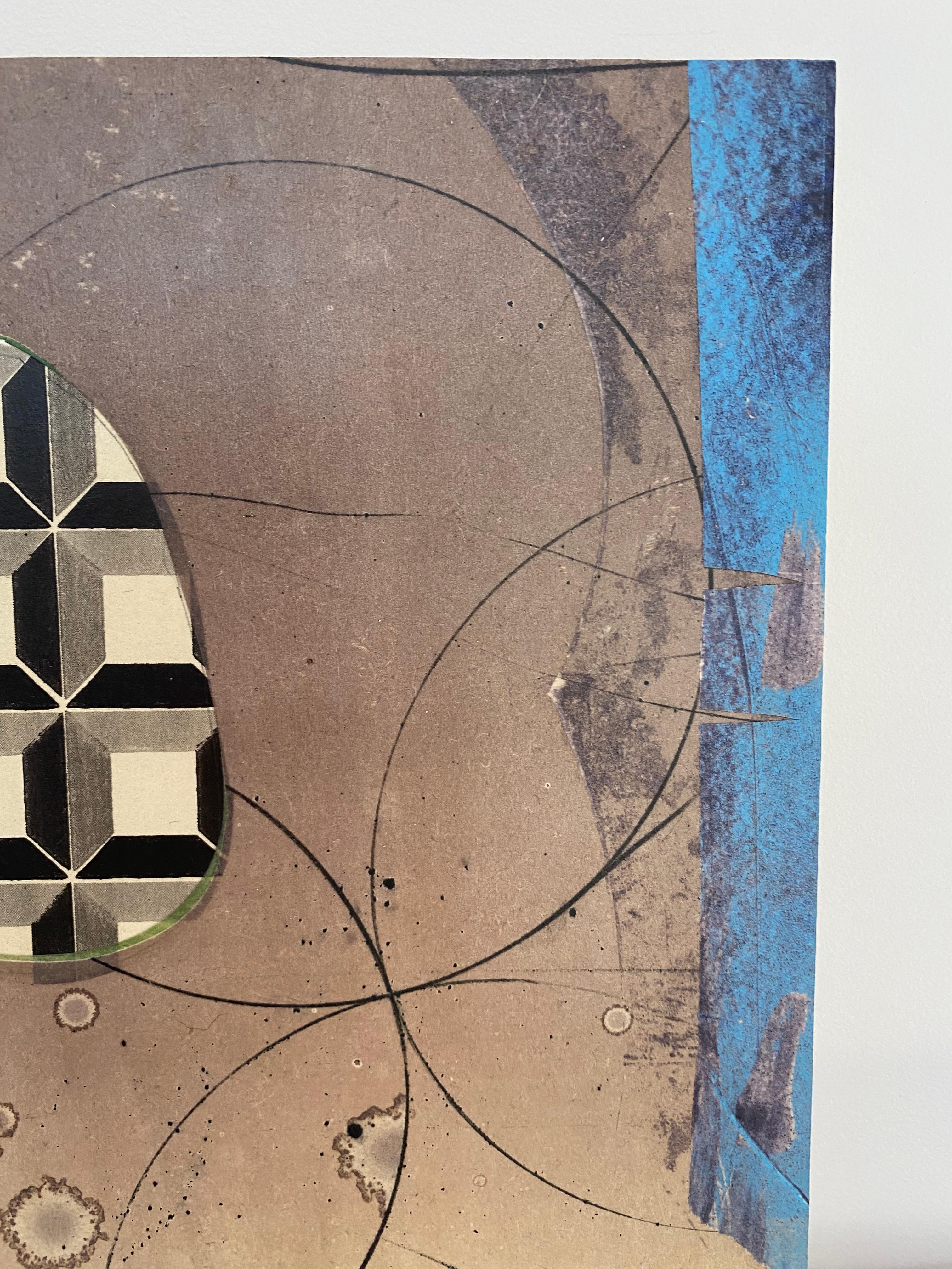 Canna da pesca - Beige Marrone Blu Nero Quadrati Griglia Pittura astratta geometrica, 2020 - Abstract Painting Grigio di David Collins