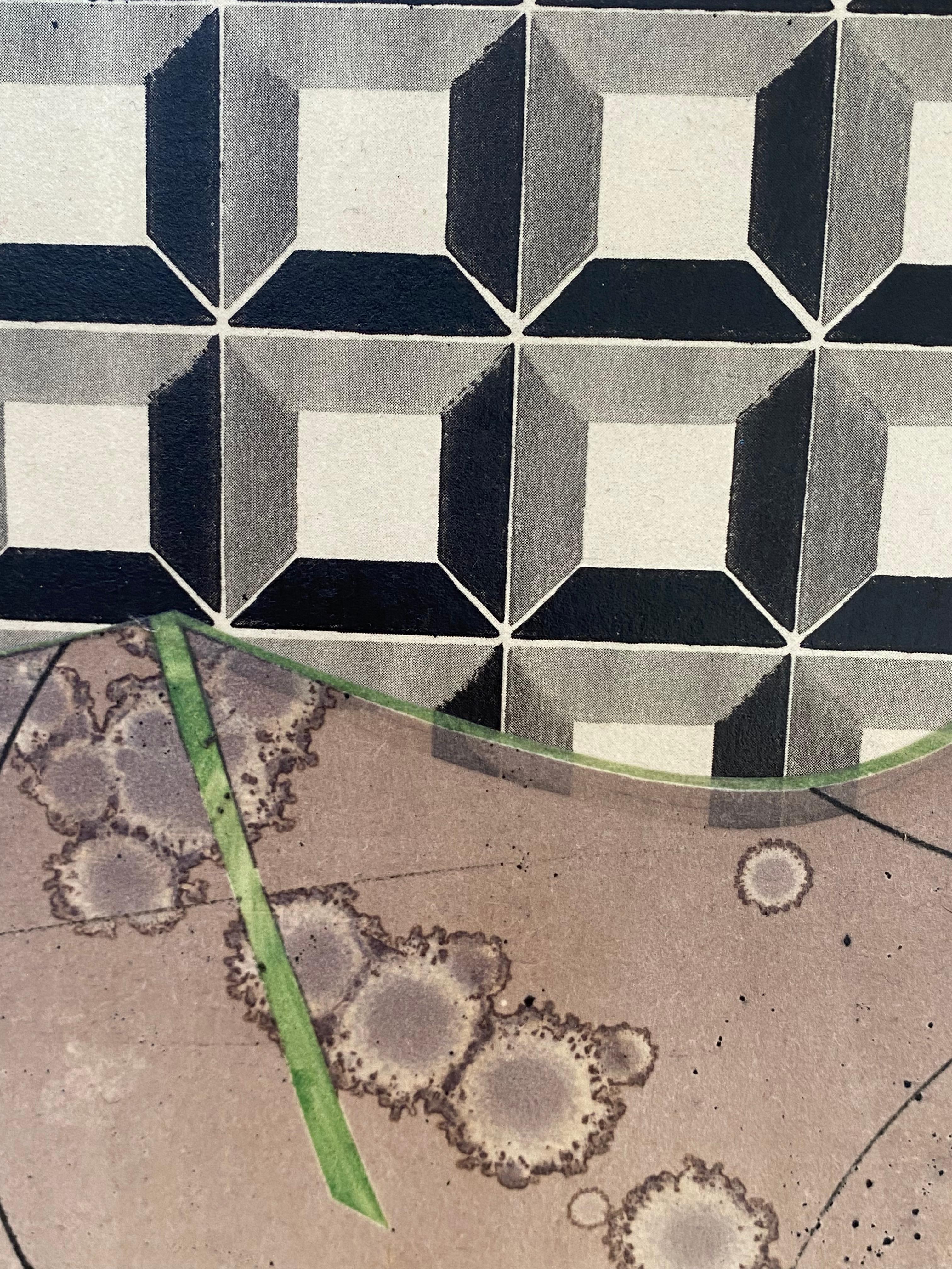 Canna da pesca - Beige Marrone Blu Nero Quadrati Griglia Pittura astratta geometrica, 2020 in vendita 1
