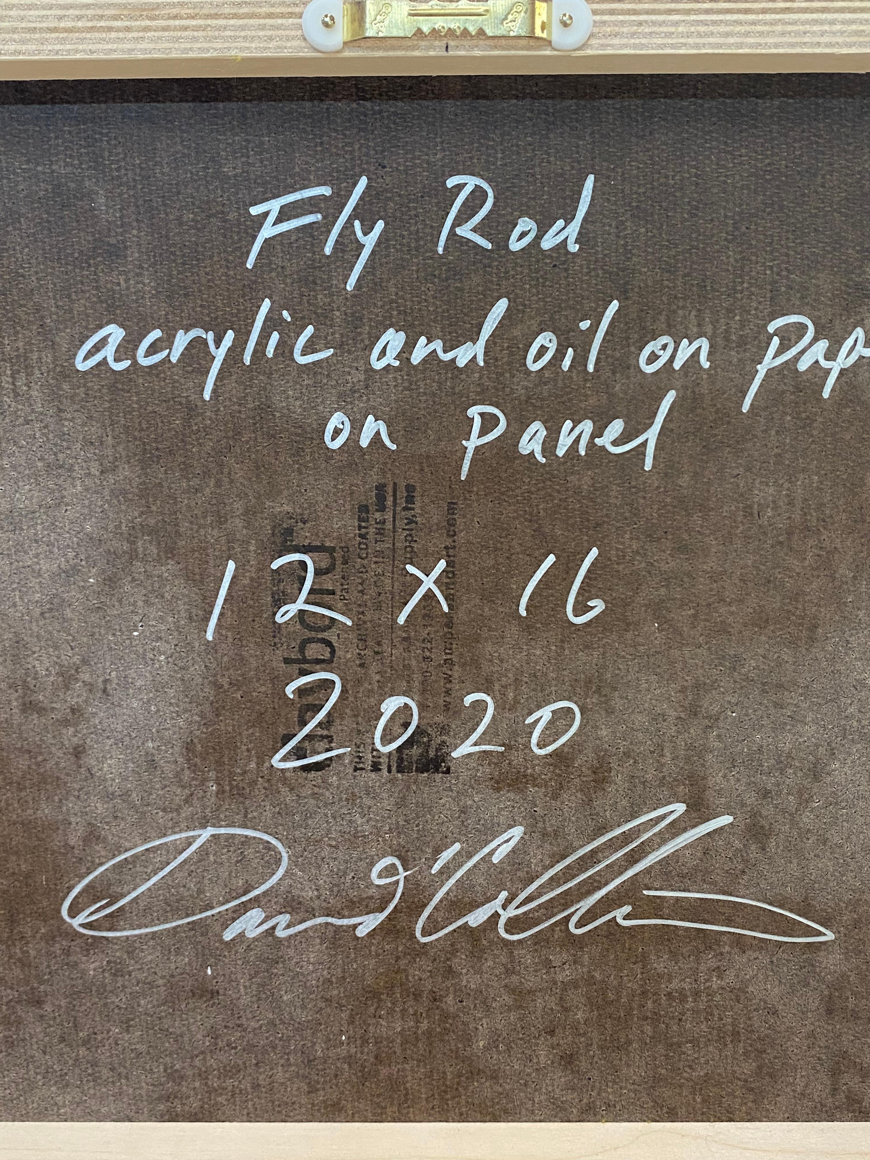 Canna da pesca - Beige Marrone Blu Nero Quadrati Griglia Pittura astratta geometrica, 2020 in vendita 2