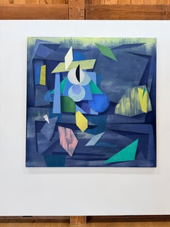 Guardian - Geometric Abstract Painting Blue Teal Green Yellow Shapes, 2025