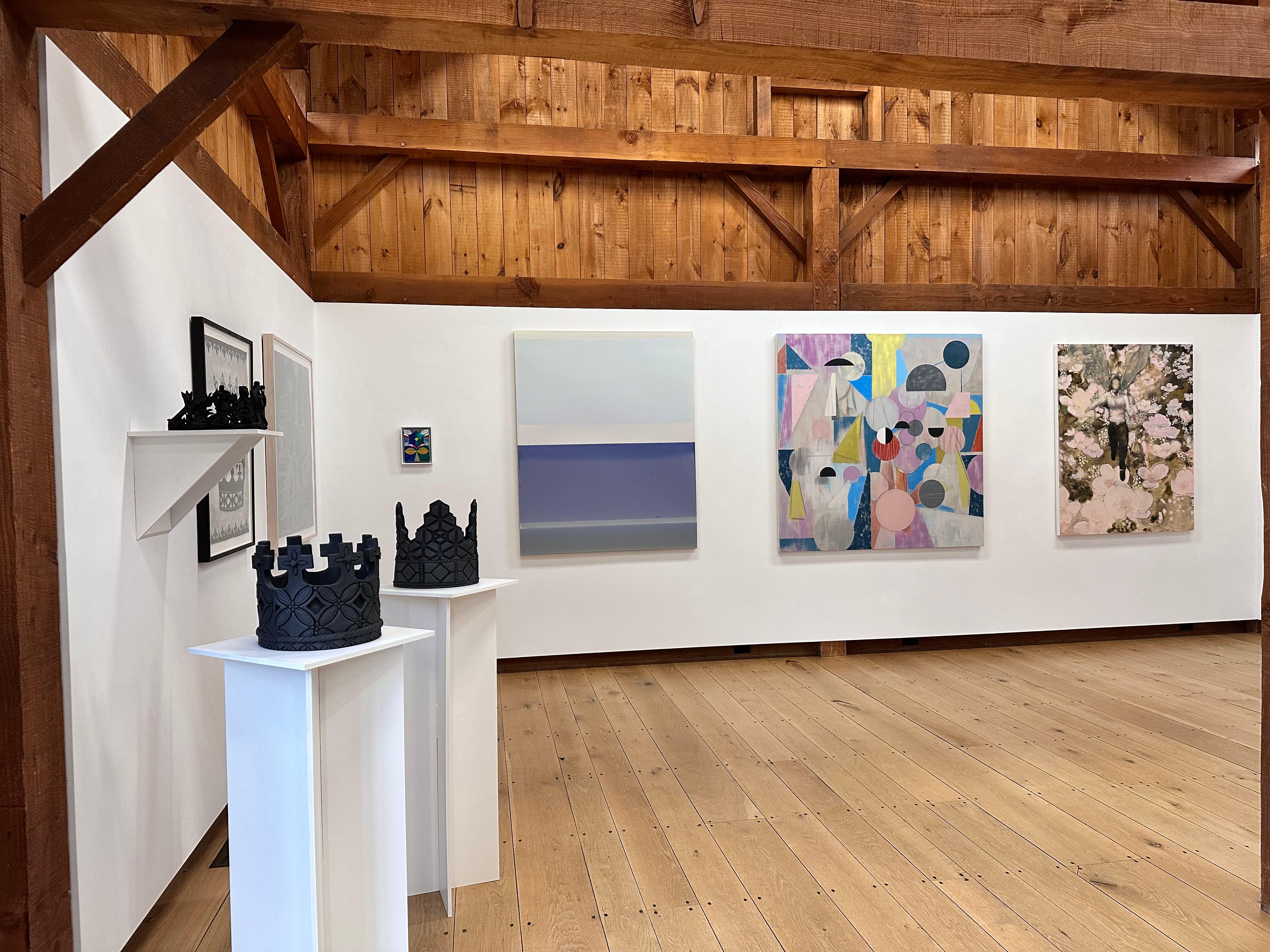 Here and There - Geometric Abstract Pink Blue Red Yellow Circles Triangles, 2025 For Sale 9