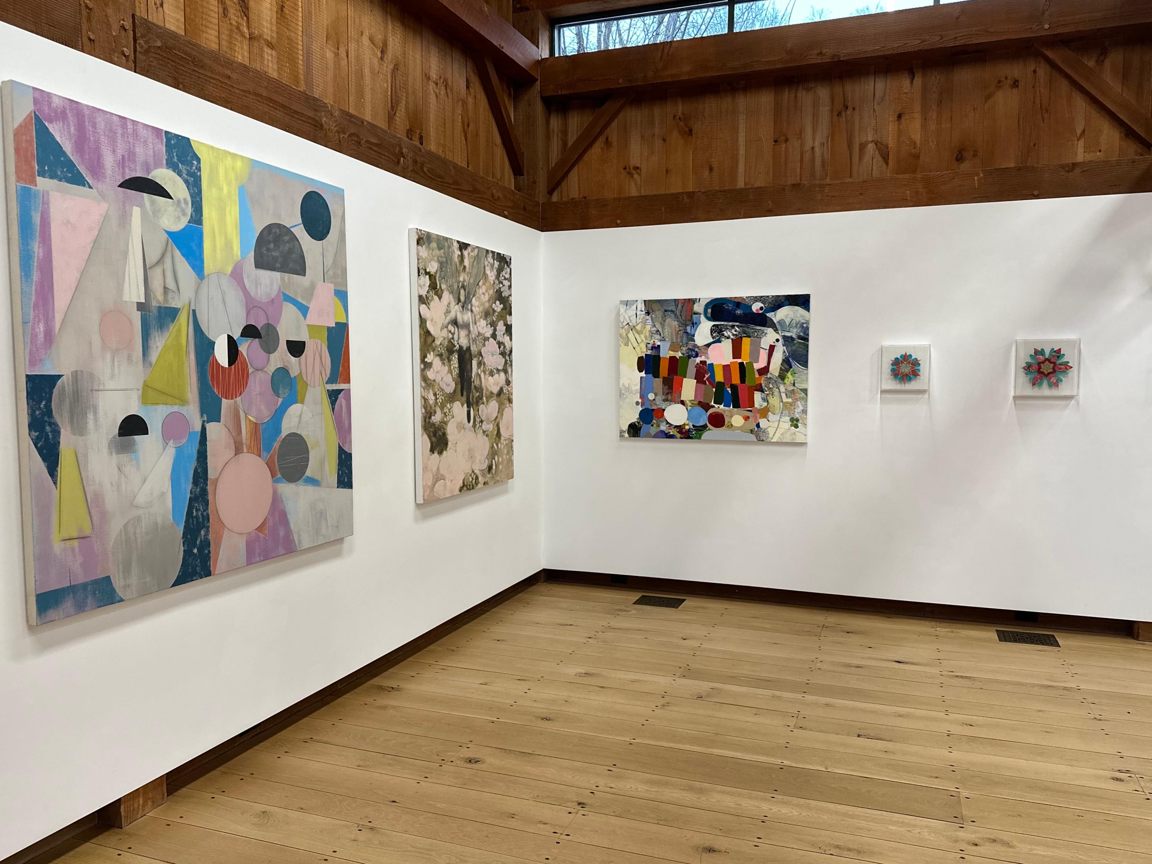 Here and There - Geometric Abstract Pink Blue Red Yellow Circles Triangles, 2025 For Sale 10