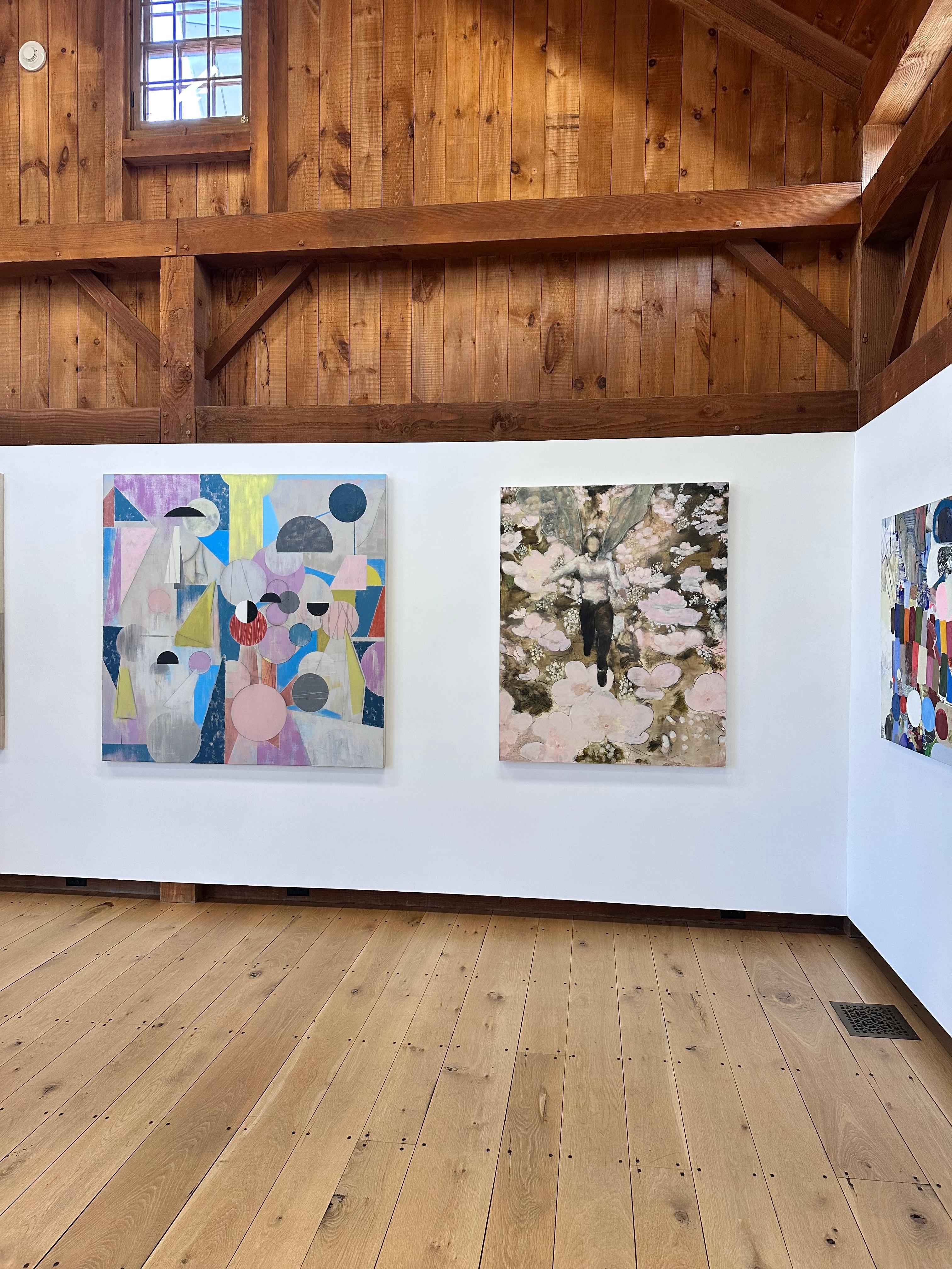 Here and There - Geometric Abstract Pink Blue Red Yellow Circles Triangles, 2025 For Sale 11