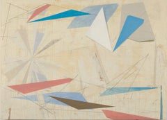 Rigging 2, geometric abstract painting on panel, neutral earth tones, triangles
