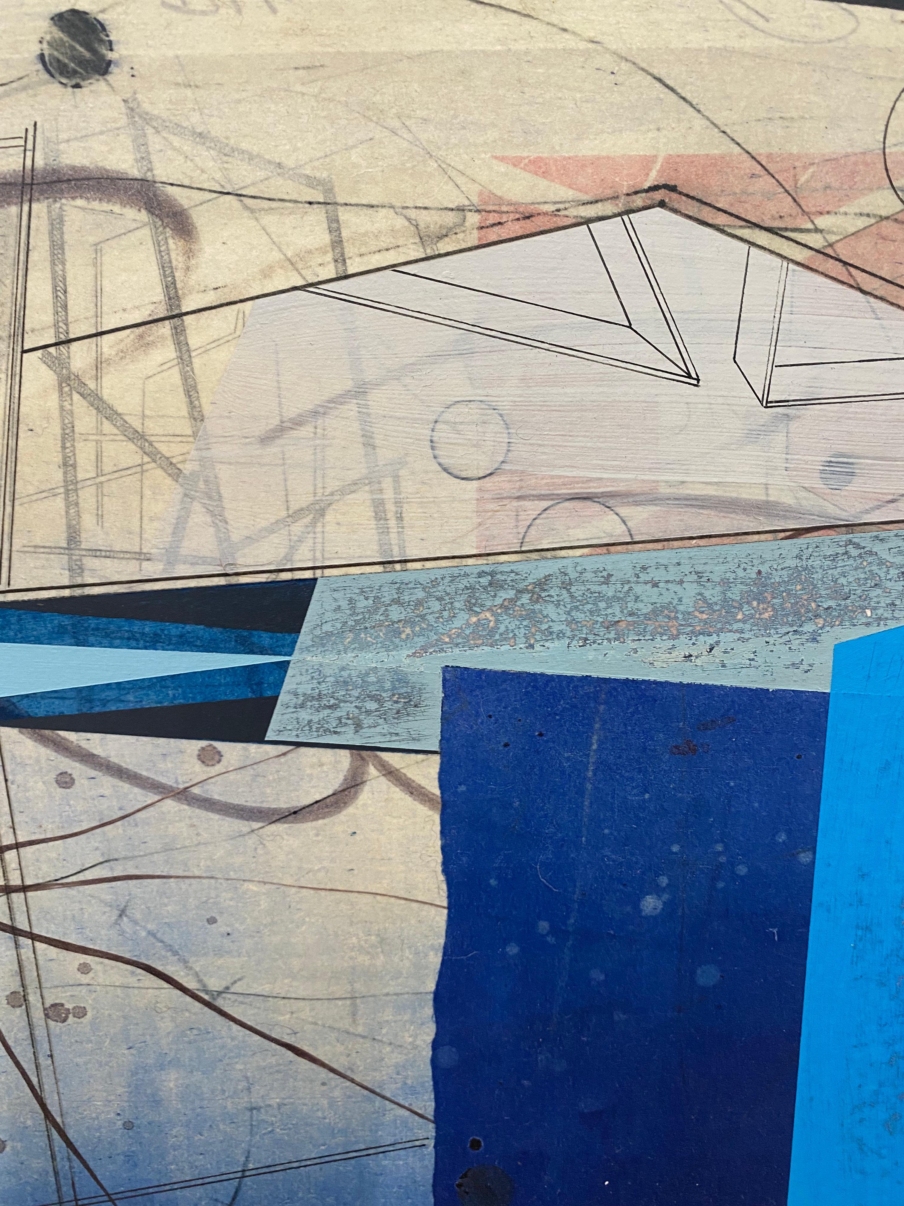 Peinture abstraite géométrique bleu clair, cobalt, bleu marine et beige Scaffold Two en vente 6