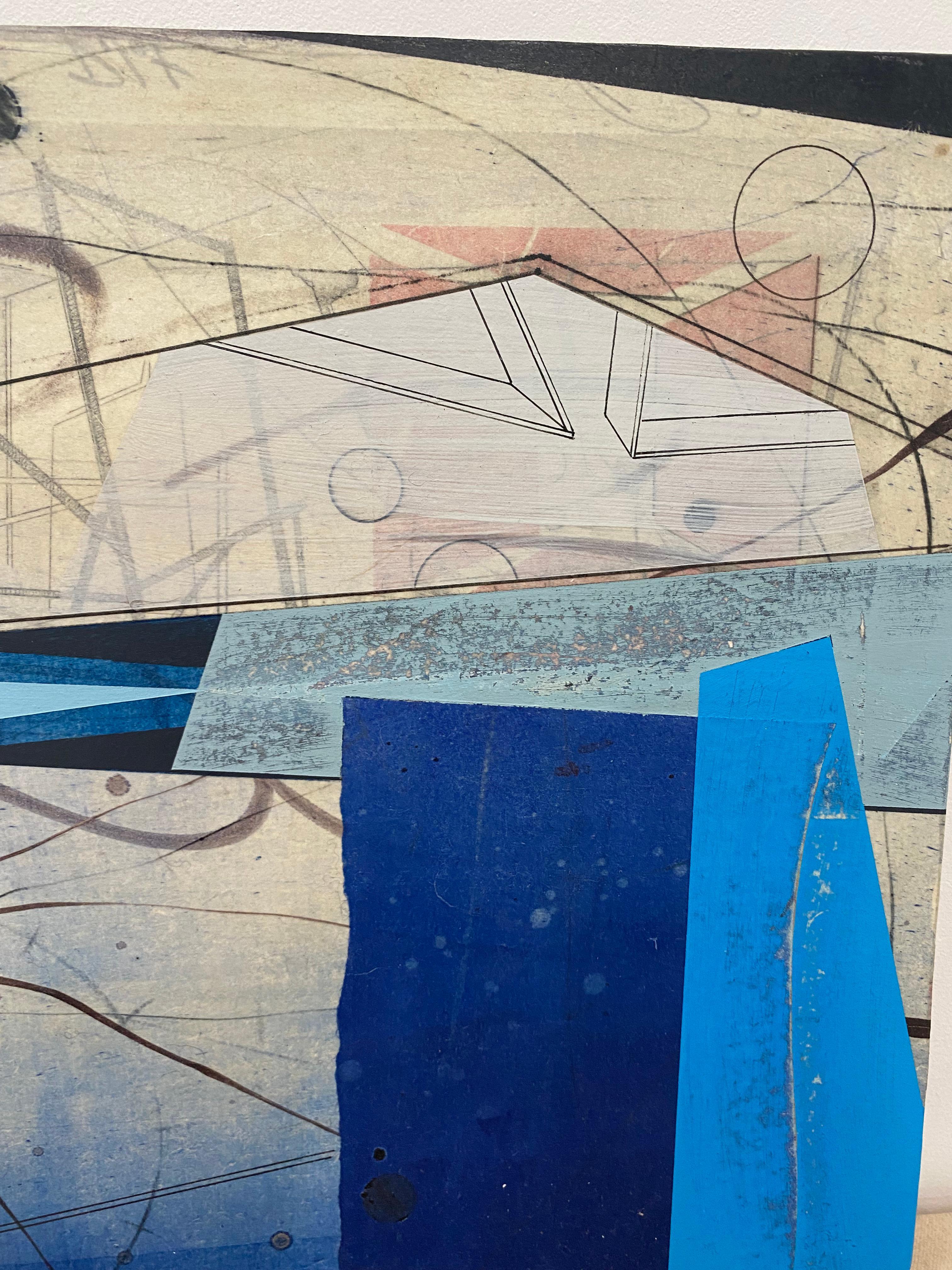 Peinture abstraite géométrique bleu clair, cobalt, bleu marine et beige Scaffold Two en vente 7