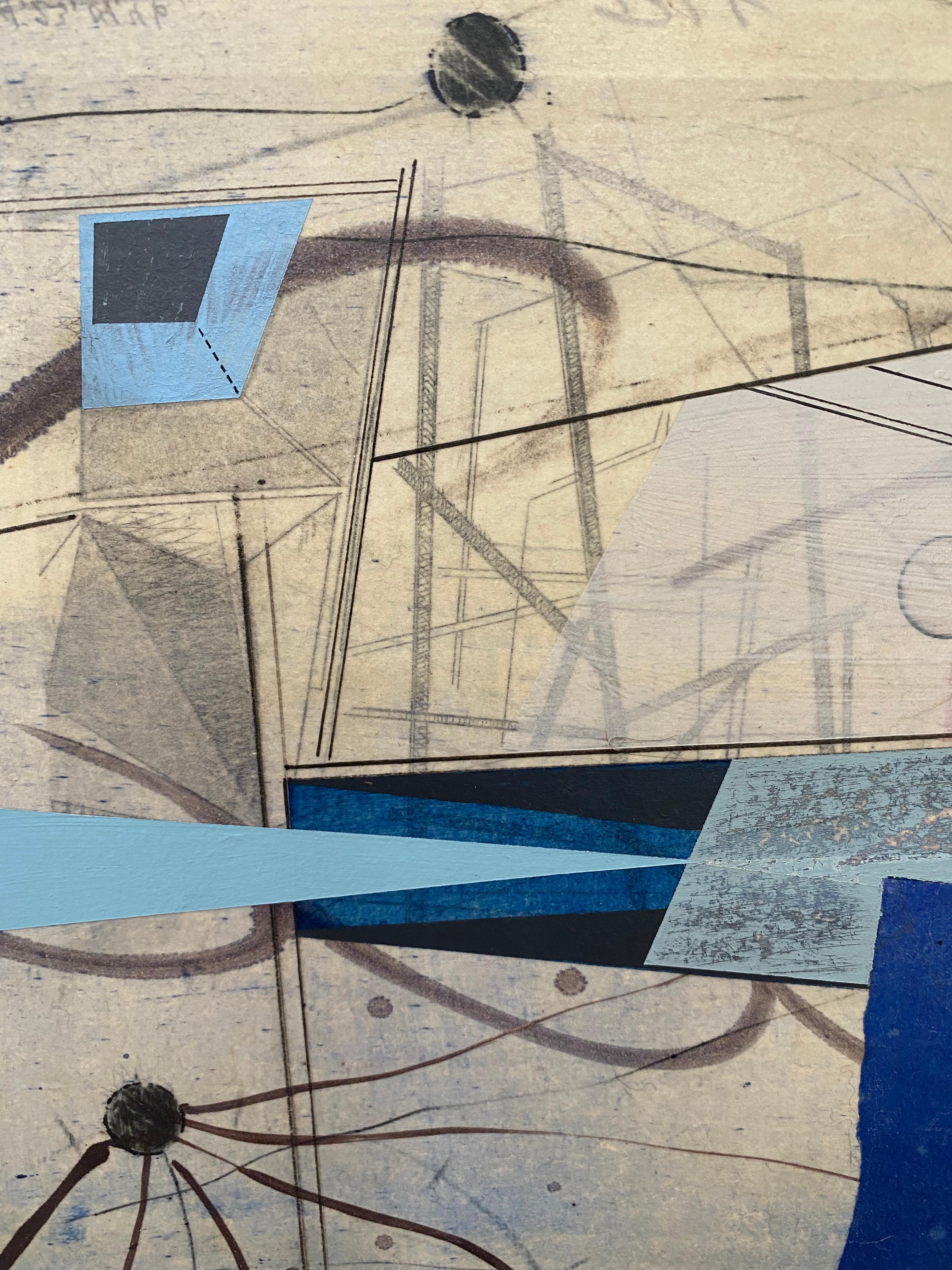 Peinture abstraite géométrique bleu clair, cobalt, bleu marine et beige Scaffold Two en vente 2
