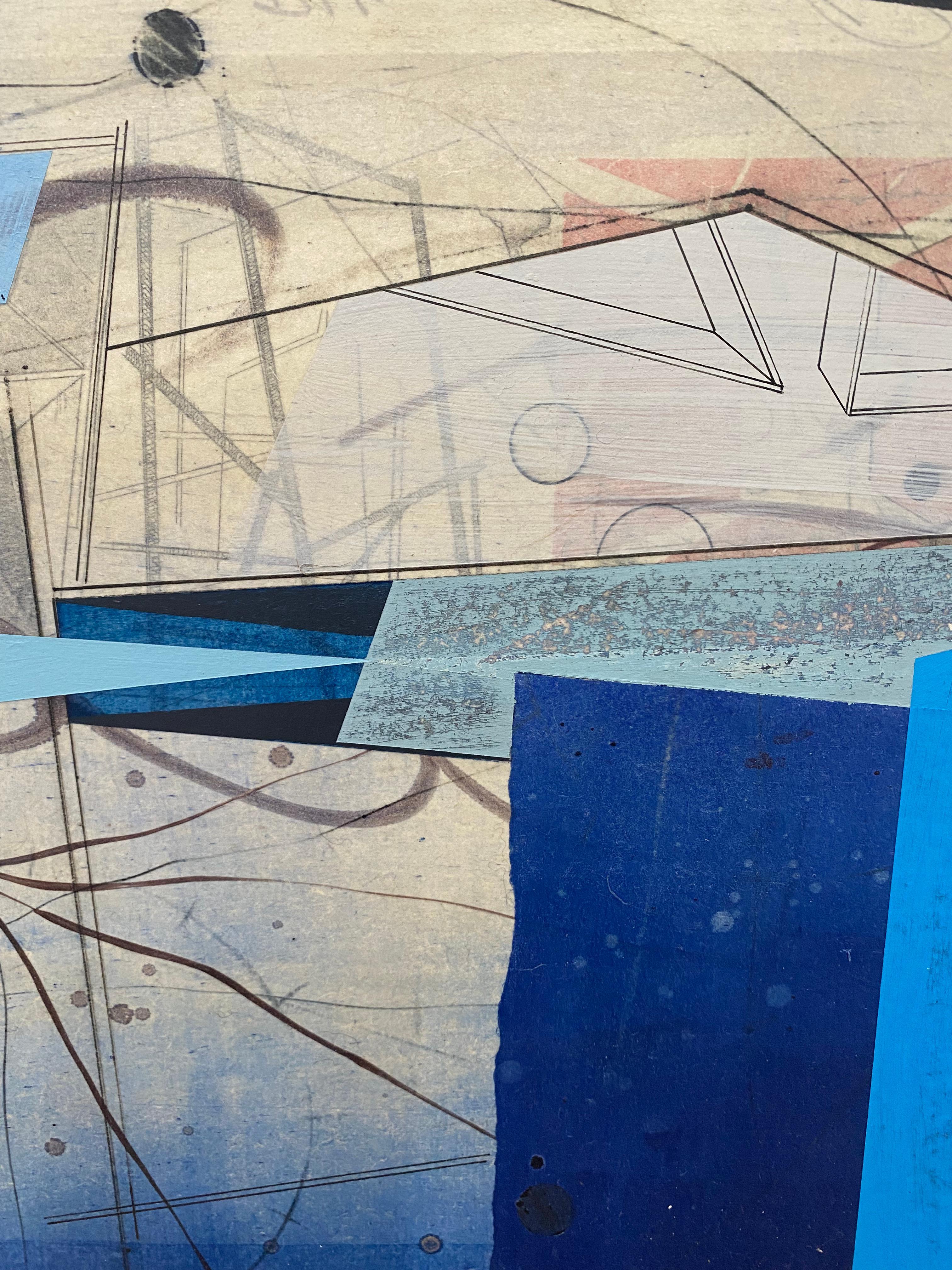 Peinture abstraite géométrique bleu clair, cobalt, bleu marine et beige Scaffold Two en vente 5