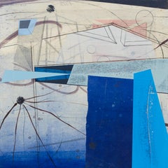 Scaffold Two, Hellblau, Kobalt, Marineblau, Beige Geometrisches abstraktes Gemälde