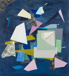 Tell Tails - Geometric Abstract Painting Midnight Blue Pink Sage Green, 2022