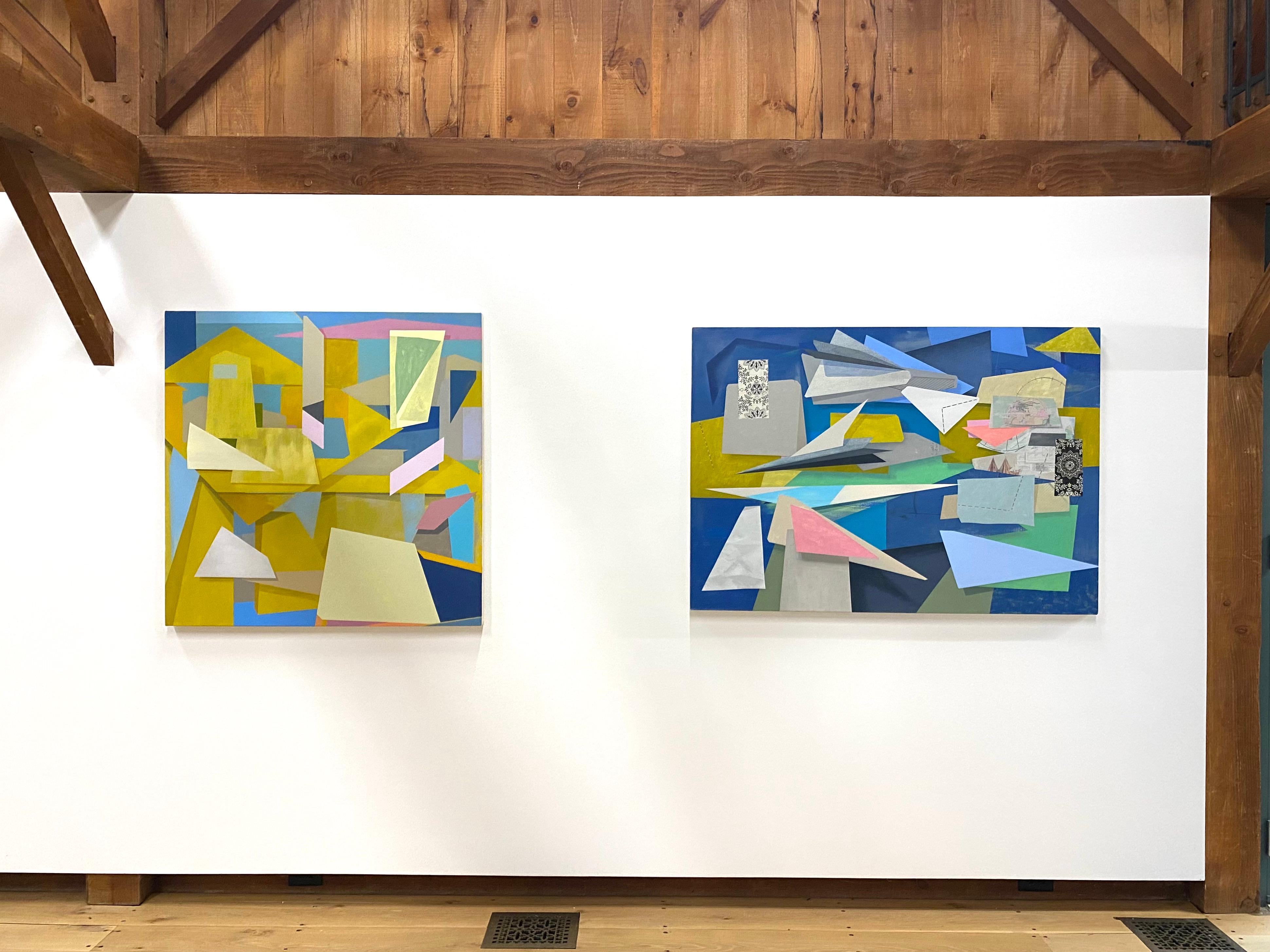 The Calendar, bleu vif, jaune, vert menthe, formes abstraites géométriques - Painting de David Collins