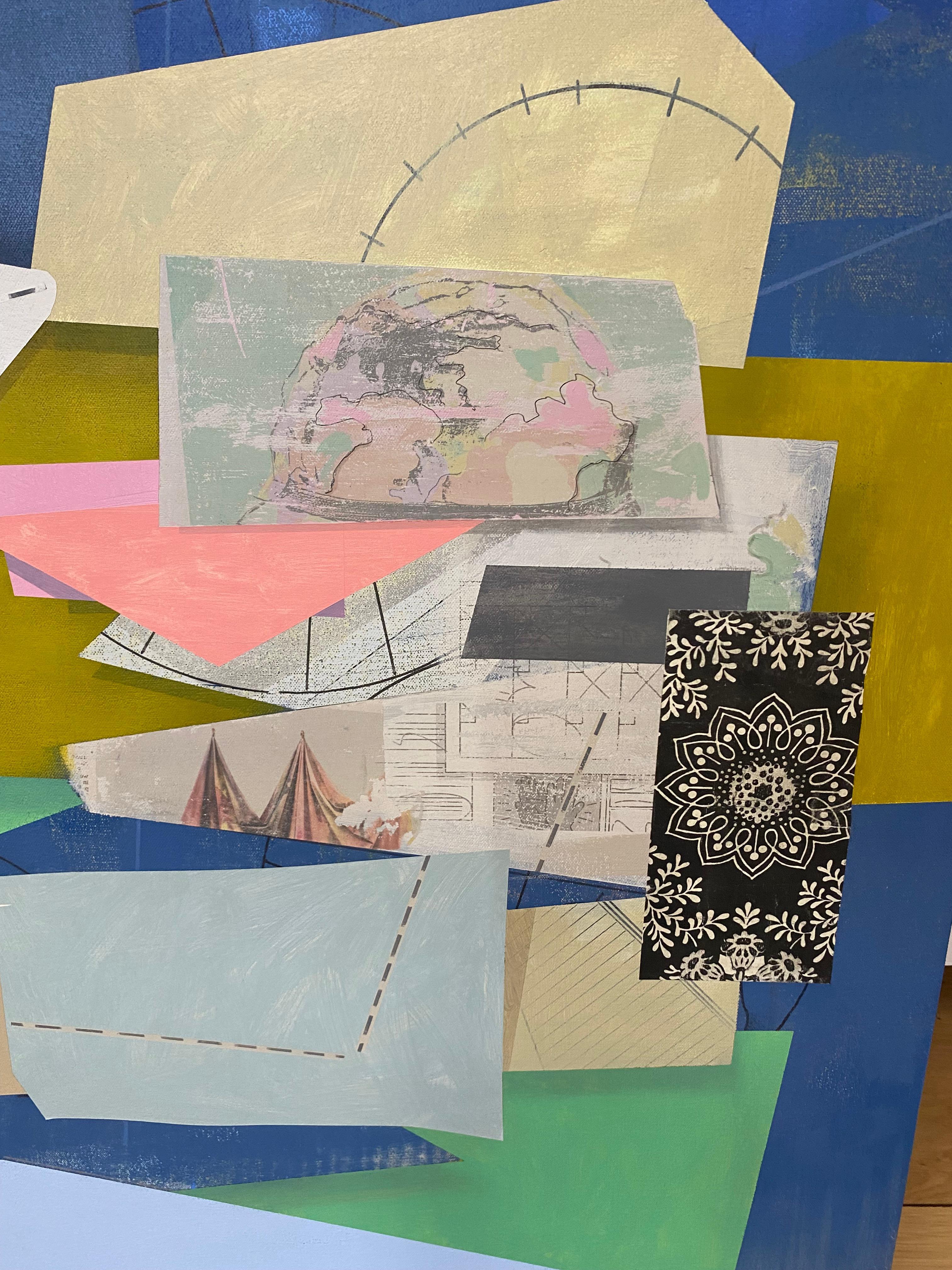 The Calendar - Contemporary Geometric Abstract Green Blue Mustard Yellow, 2022 (Zeitgenössisch), Painting, von David Collins