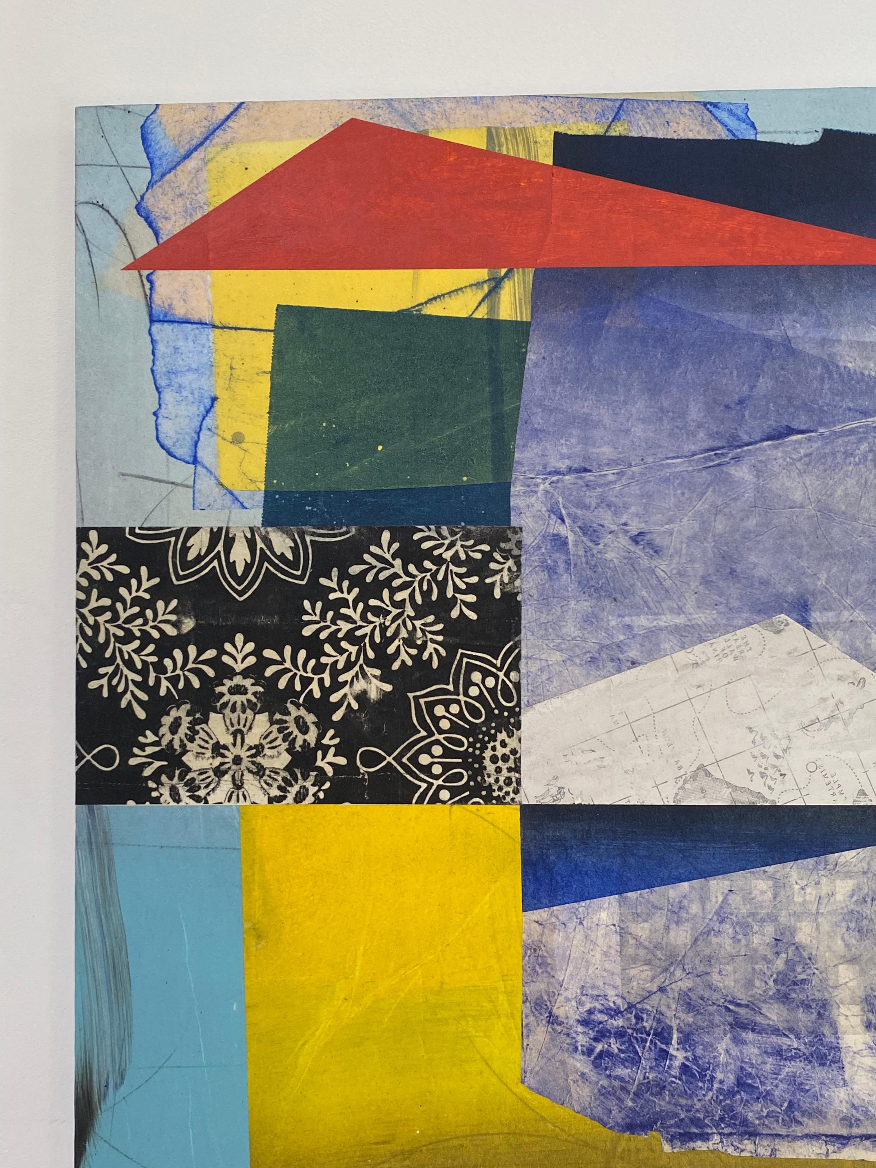 The Traveler - Geometrische abstrakte Formen Blau Gelb Schwarz Weiß Rot, 2022 (Zeitgenössisch), Painting, von David Collins