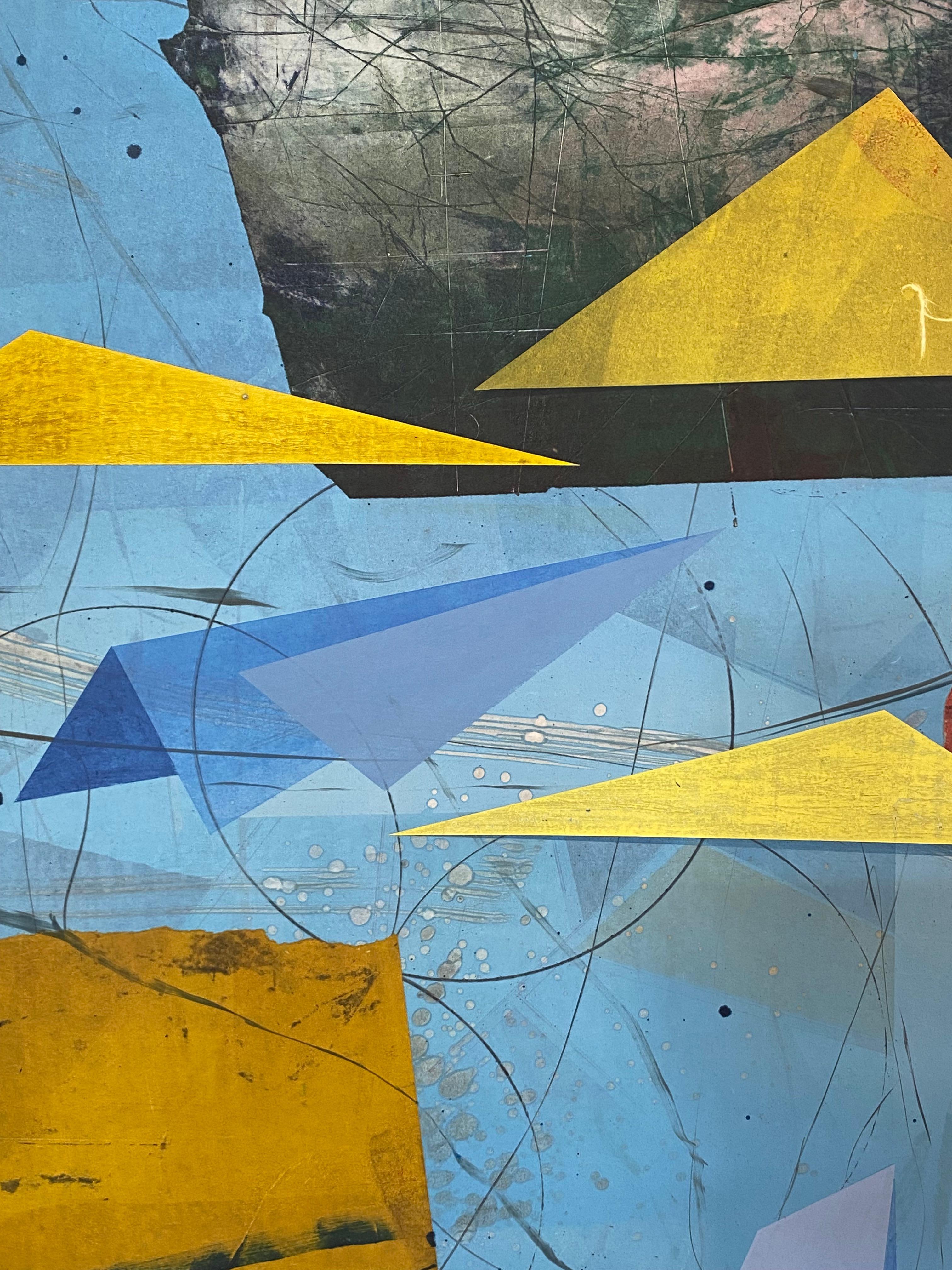 The Visitors - Geometric Abstract Triangles Sky Blue Yellow Red Shapes, 2022 in vendita 1