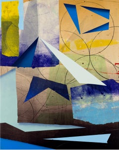 Transit Meridian Three, Vertical Abstract Geometric Painting, Blue, Yellow