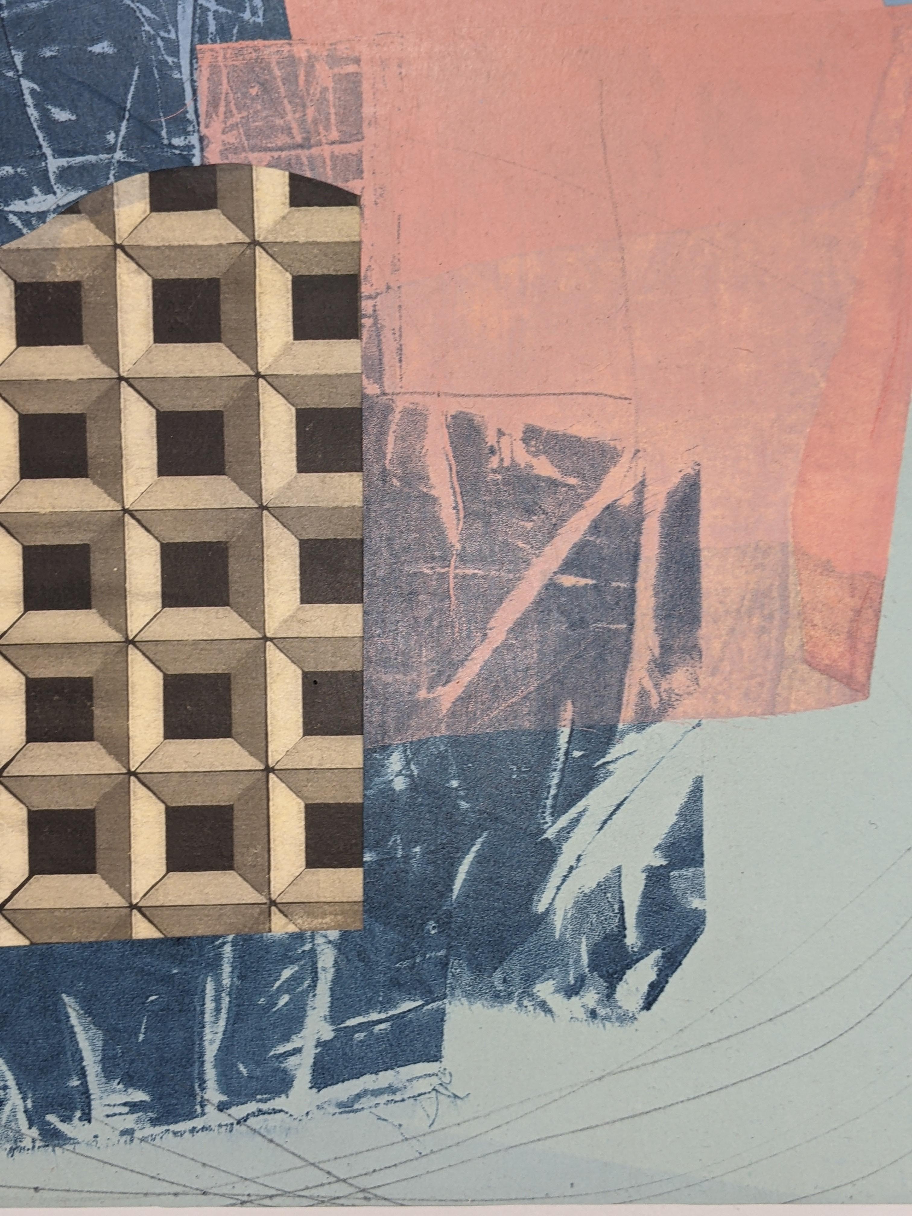 Tripletta, Beige, Marrone chiaro, Blu, Salmone, Griglia, Astratto geometrico - Painting Contemporaneo di David Collins