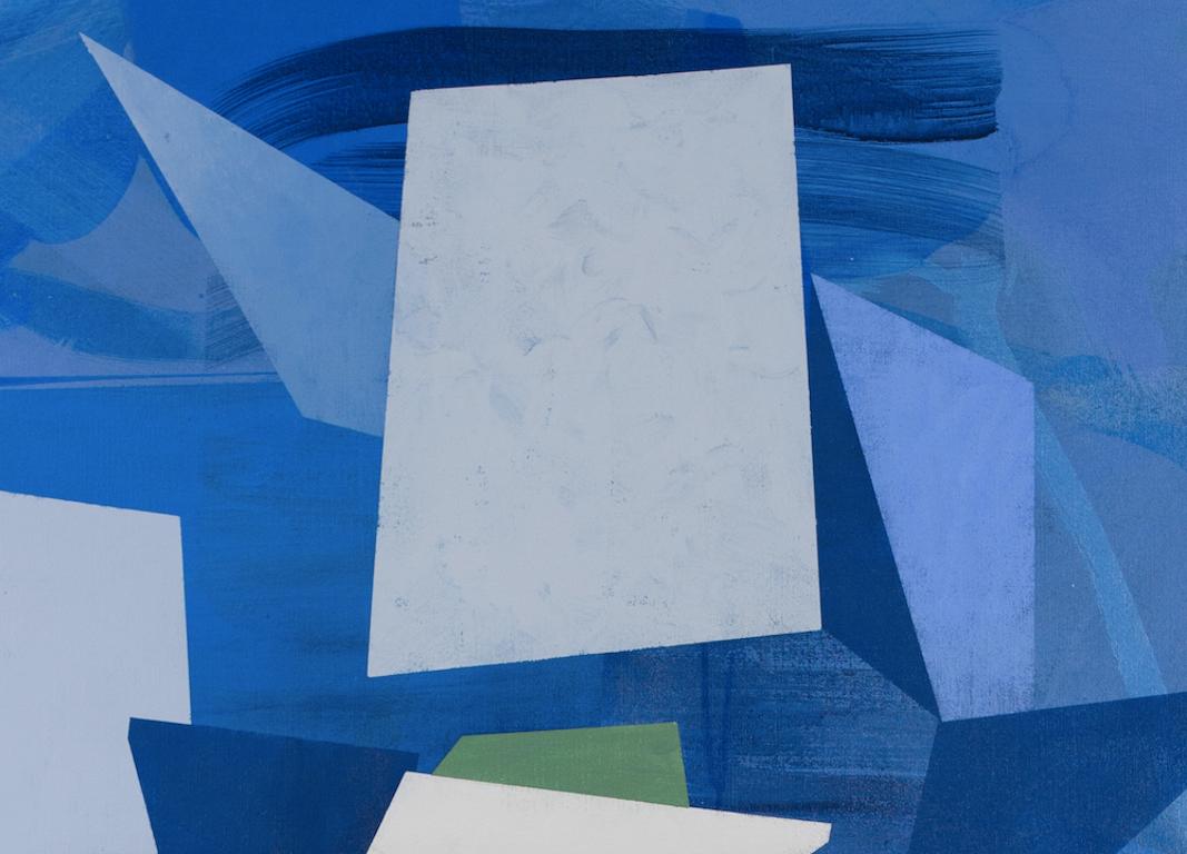 Untitled, blue geometric abstract painting on linen - Painting by David Collins