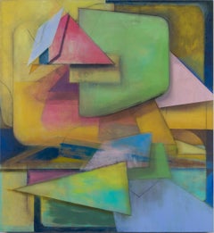Untitled Two, Abstract Geometric Painting in Yellow, Green, Pink, Blue, Indigo