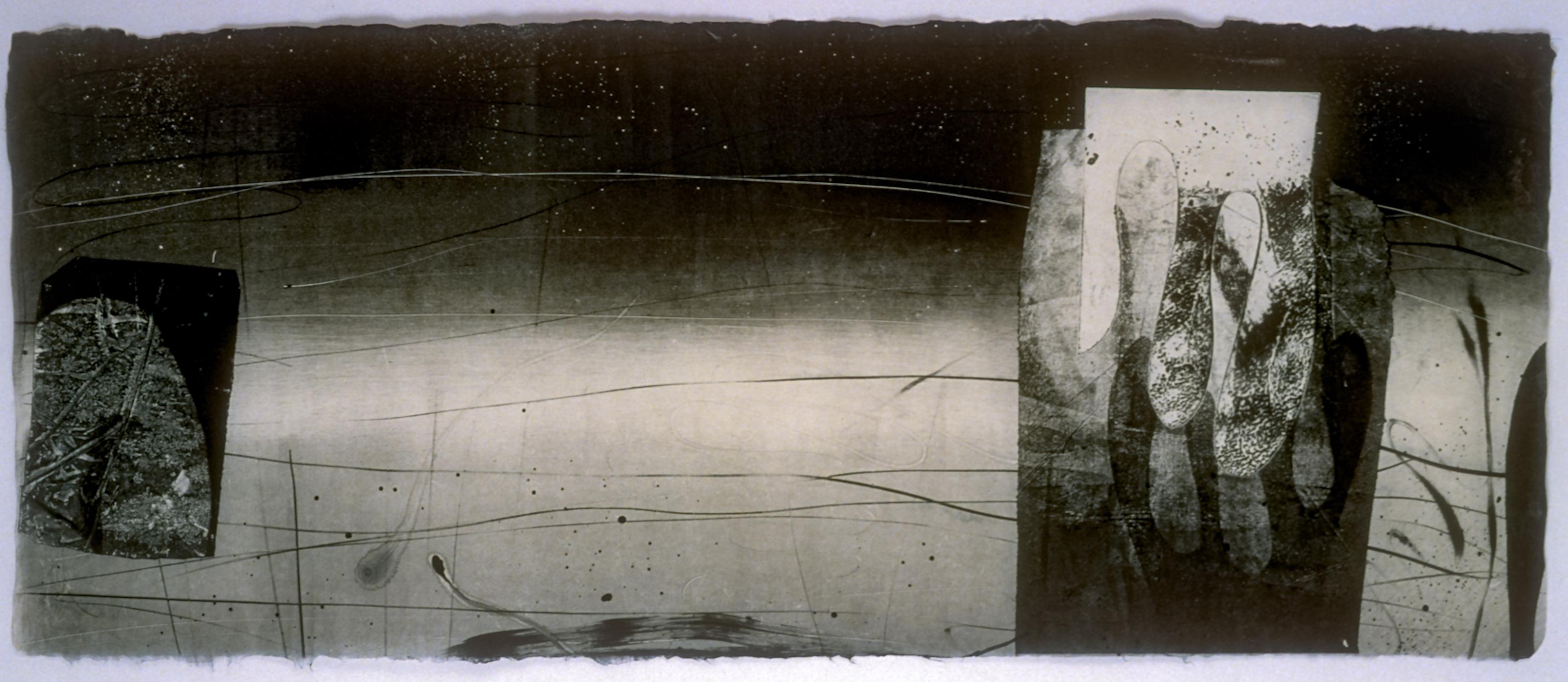 David Collins Abstract Print – Contrails and Slipstream 36 - Horizontal Geometrische abstrakte Monotypie, 2003