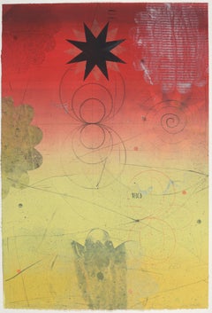 Navigator XIII - Yellow, Red Vertical Abstract Monotype Black Star Circles, 2005