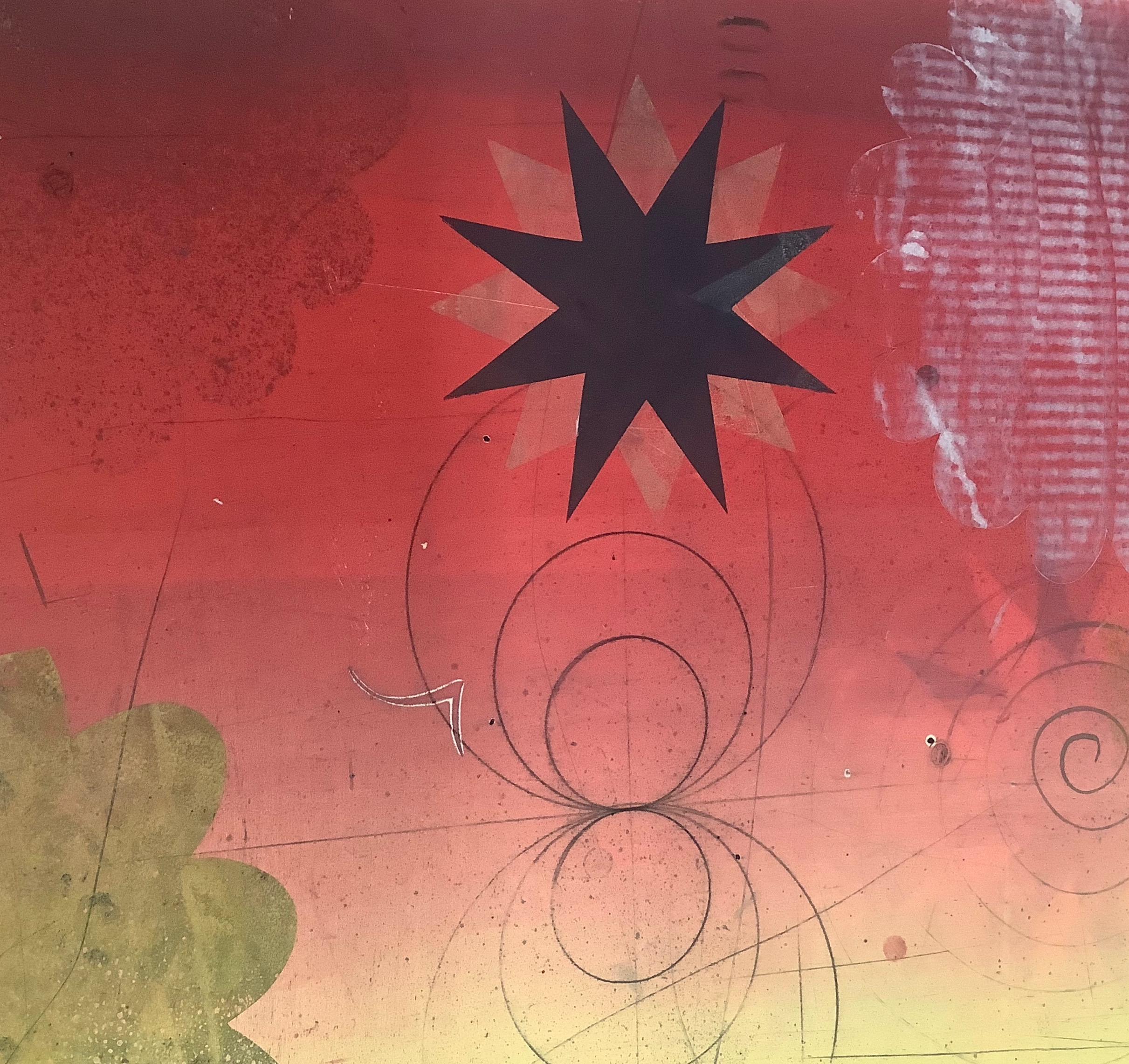 Navigator XIII, monotype abstrait vertical jaune et rouge avec étoile noire, cercles en vente 2