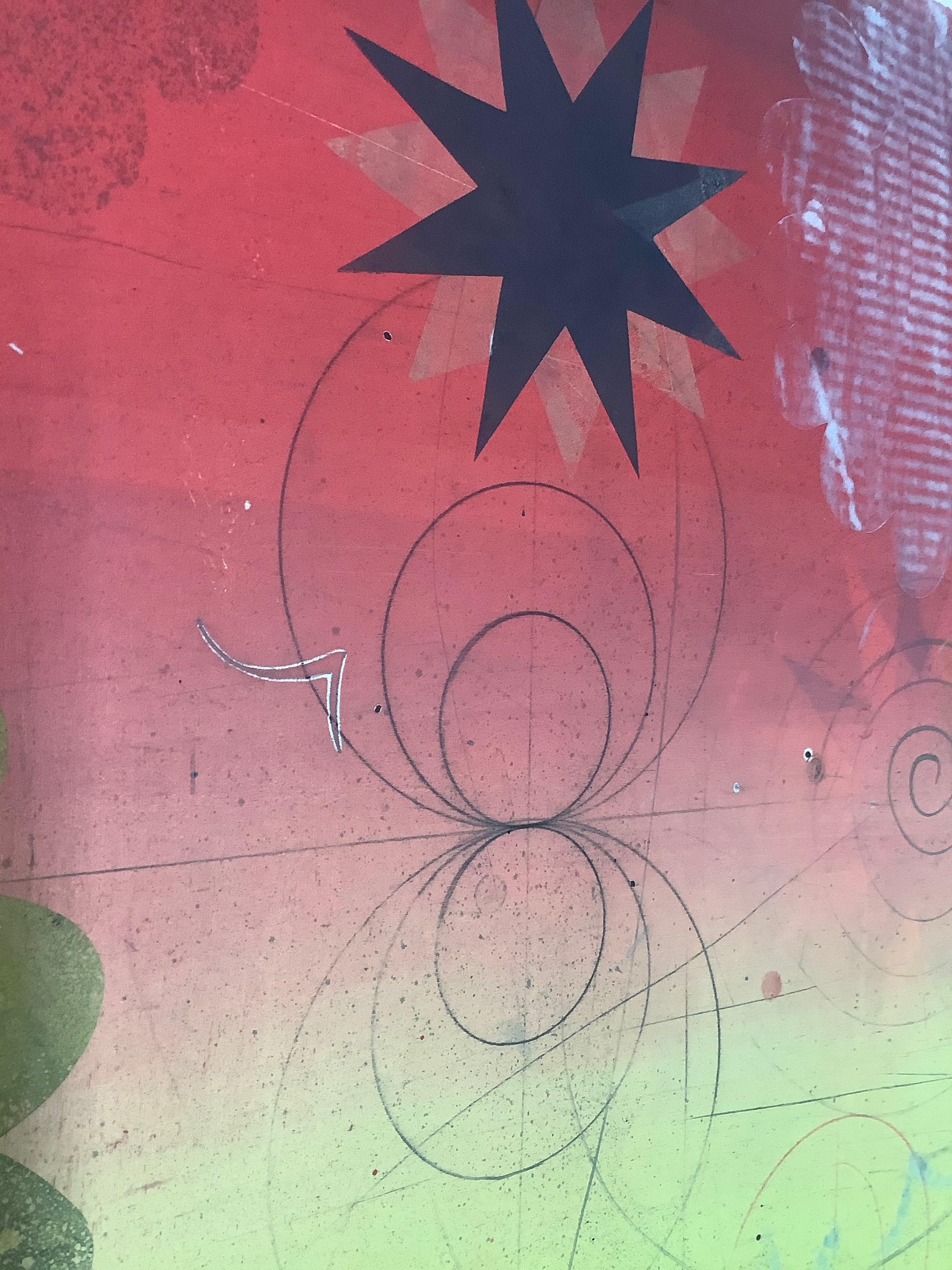 Navigator XIII, monotype abstrait vertical jaune et rouge avec étoile noire, cercles en vente 4
