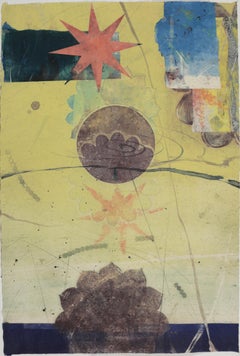 Pilot 35 - Yellow Blue Coral Star Circle Flower Vertical Abstract Monotype, 2002